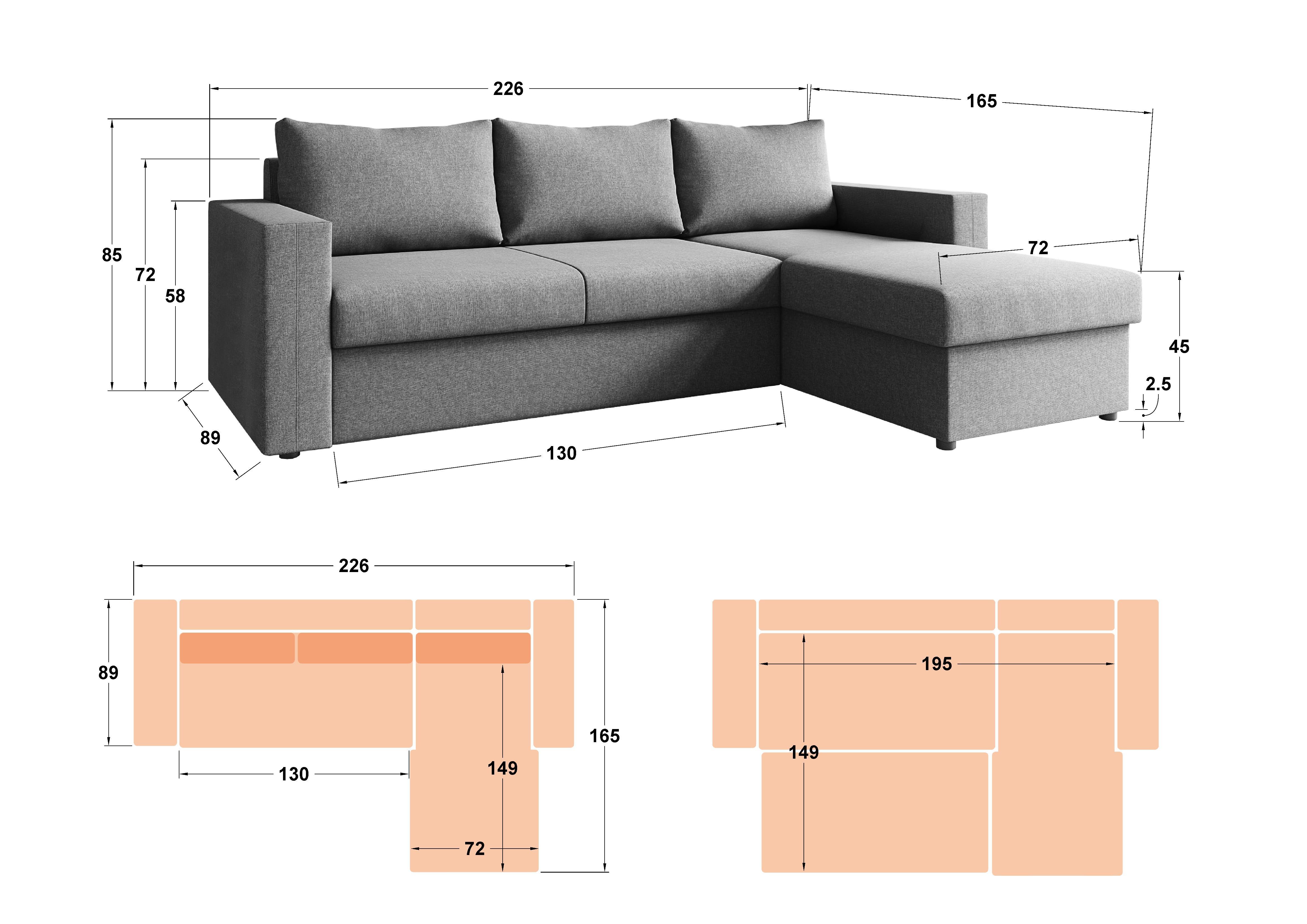 Extendable corner sofa Justin, dark beige  2