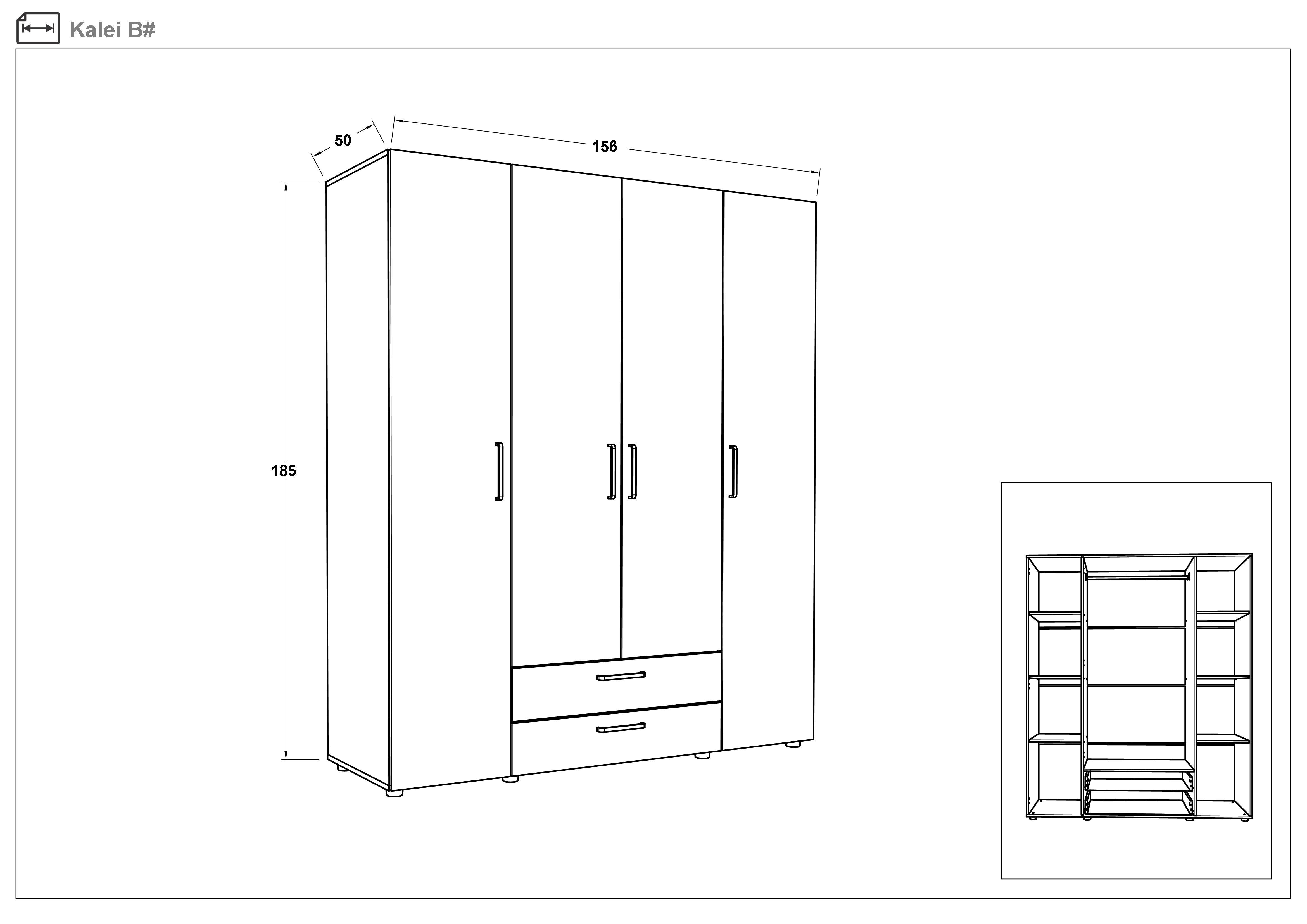Four-winged wardrobe Kaley, Sonoma oak + white gloss  2