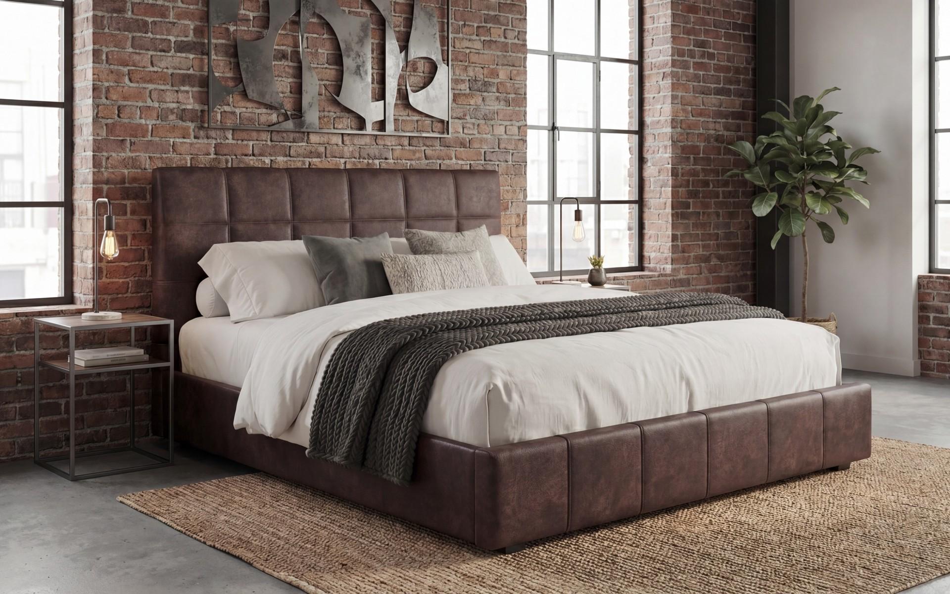 Upholstered double bed for mattress 160/200 Kalina, dark brown  1