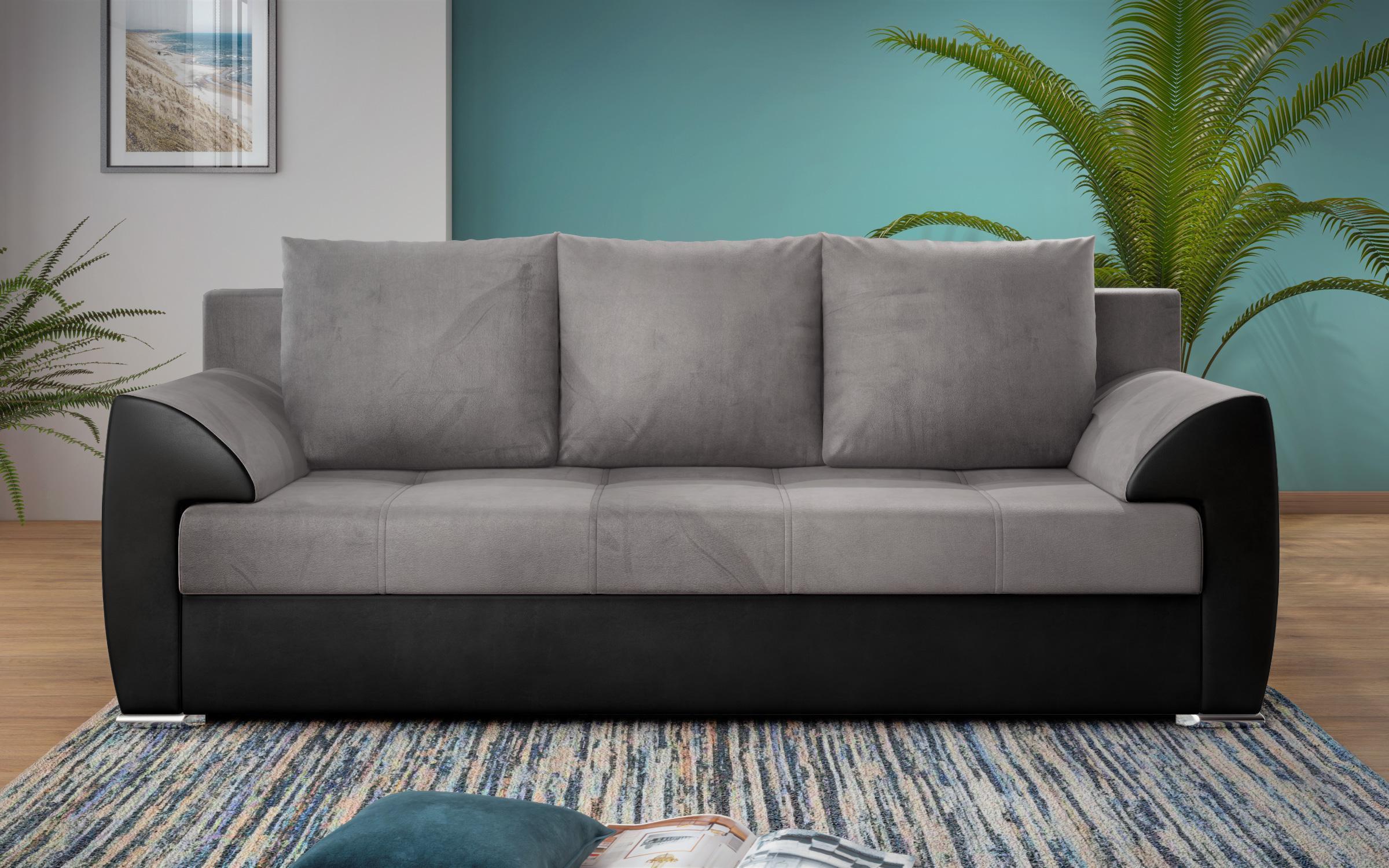 Extendable sofa Deman, grey + black leather  1