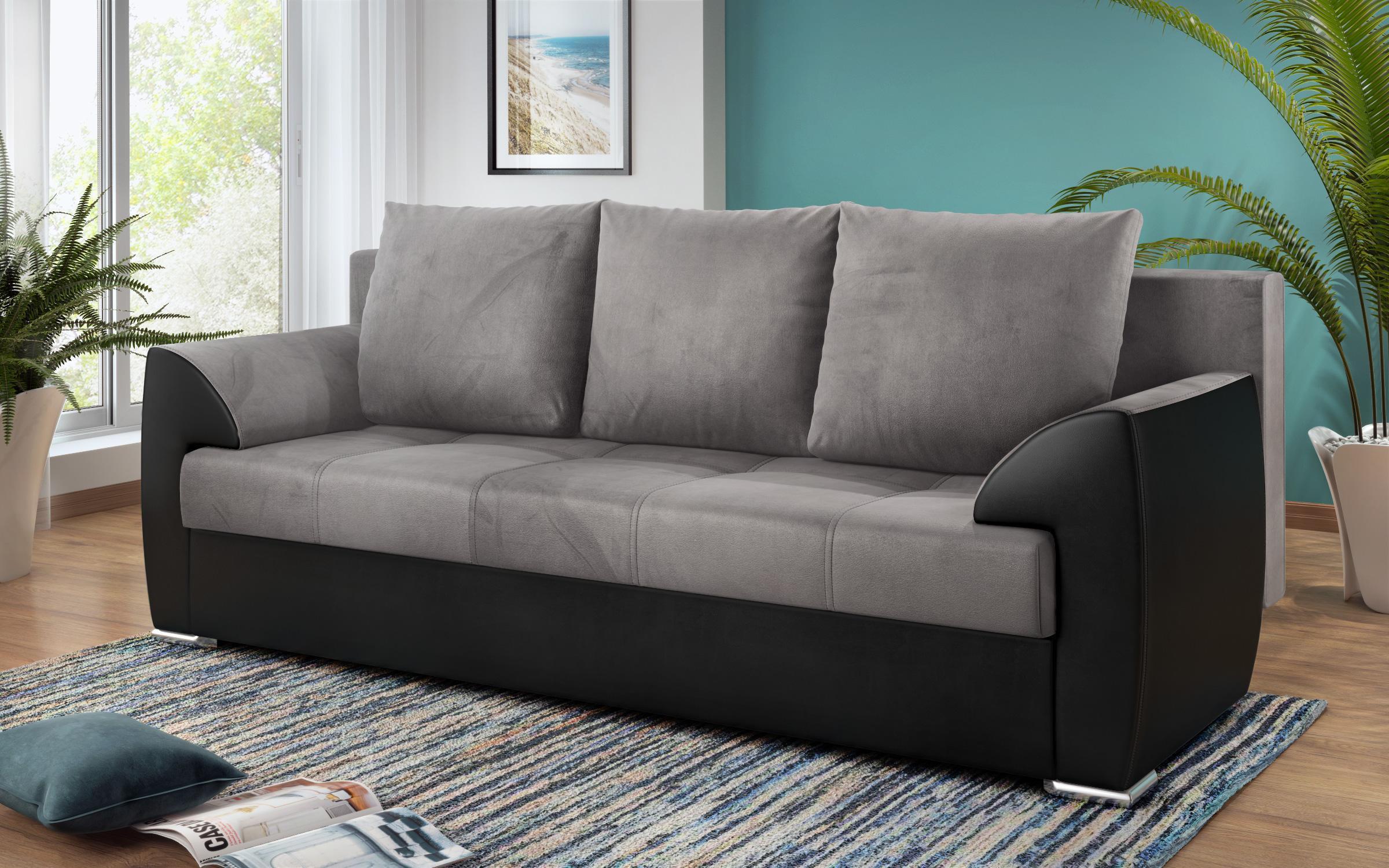 Extendable sofa Deman, grey + black leather  3