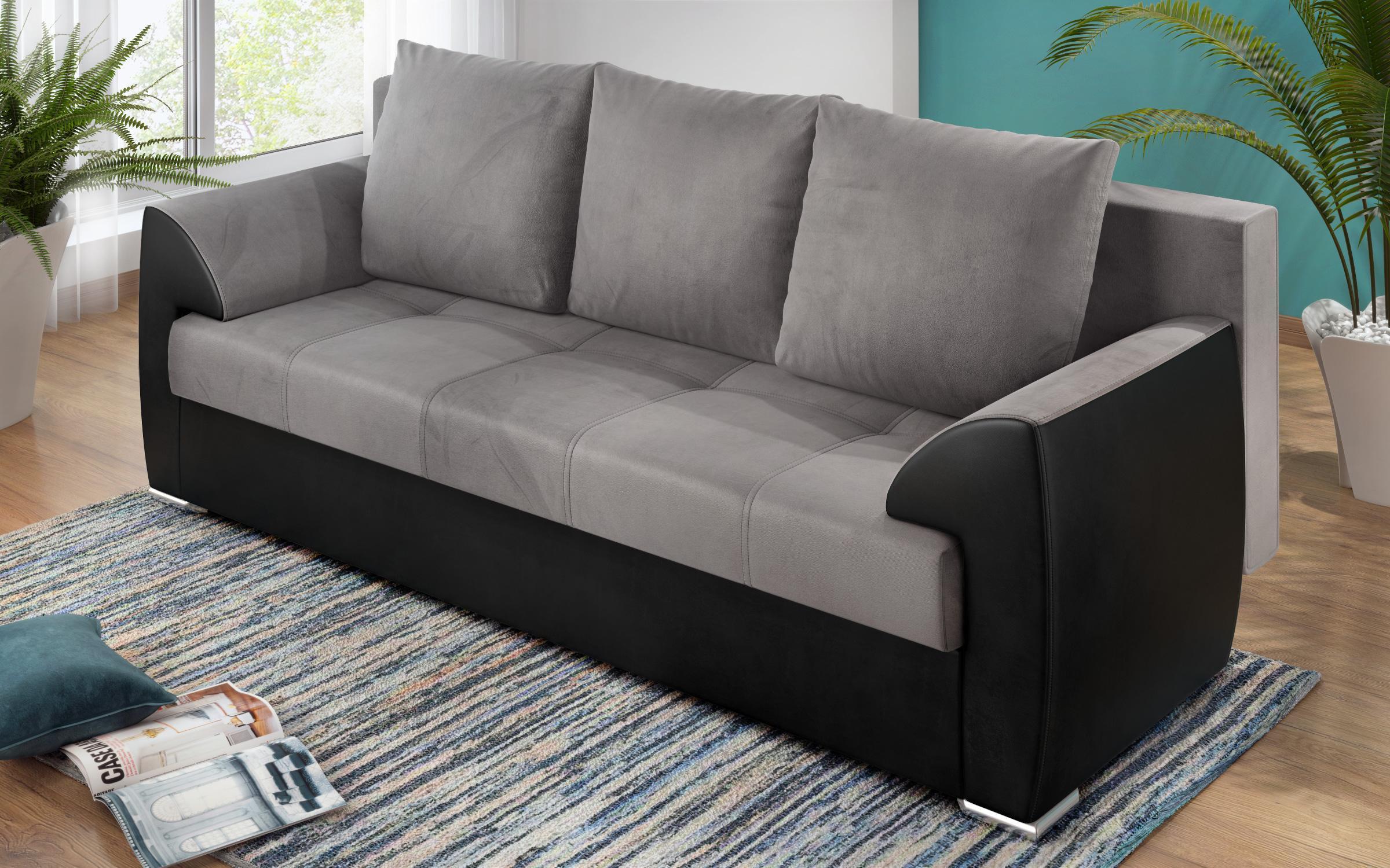 Extendable sofa Deman, grey + black leather  4