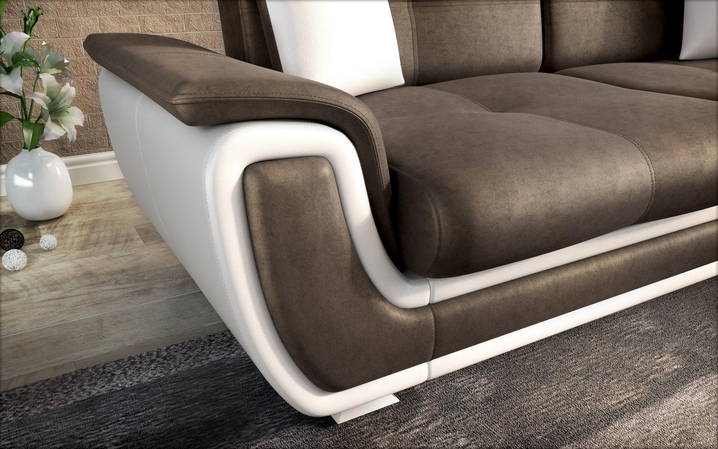 Extendable click-clack sofa Princess ΙΙ, dark brown + white leather  5