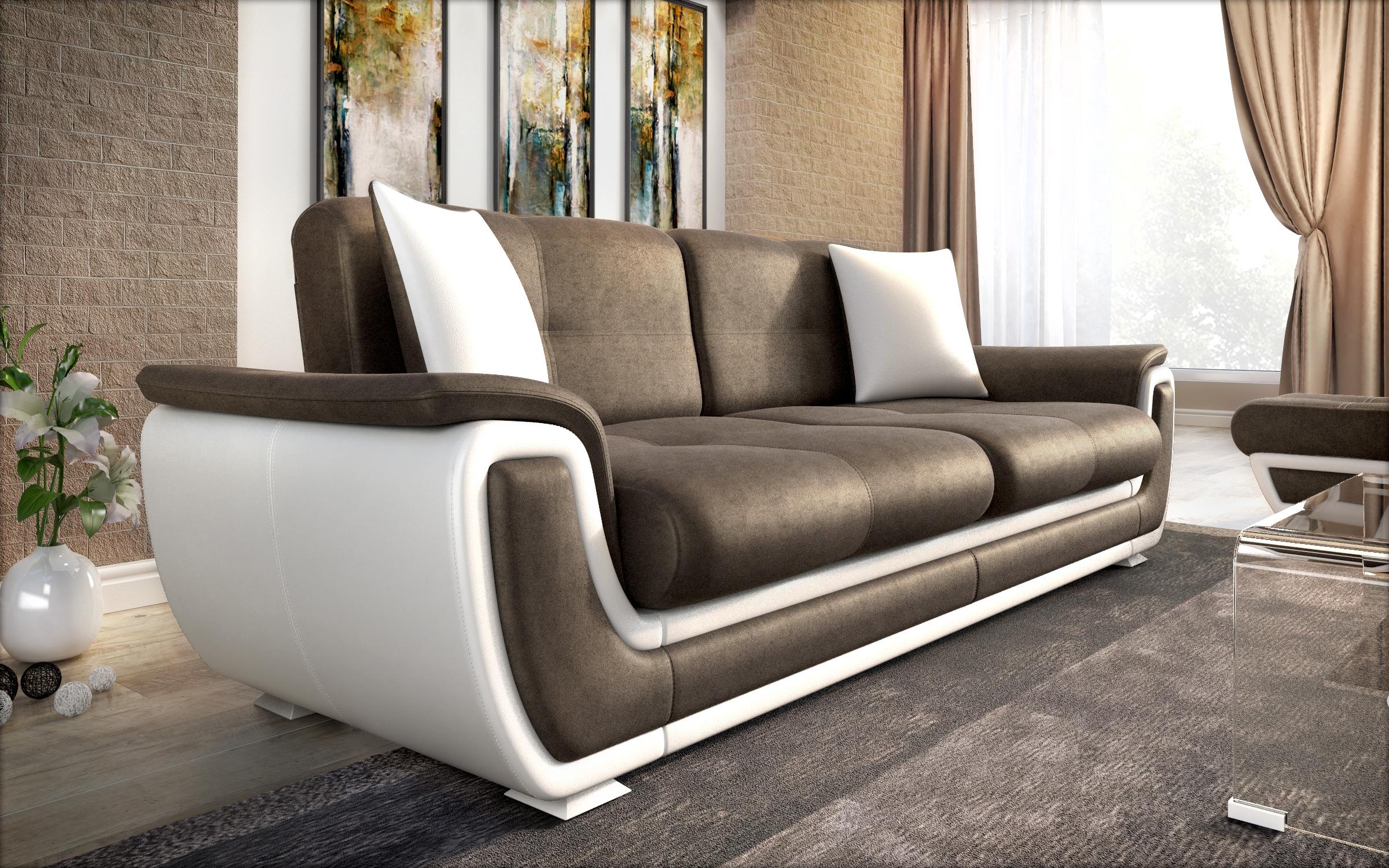Extendable click-clack sofa Princess ΙΙ, dark brown + white leather  3