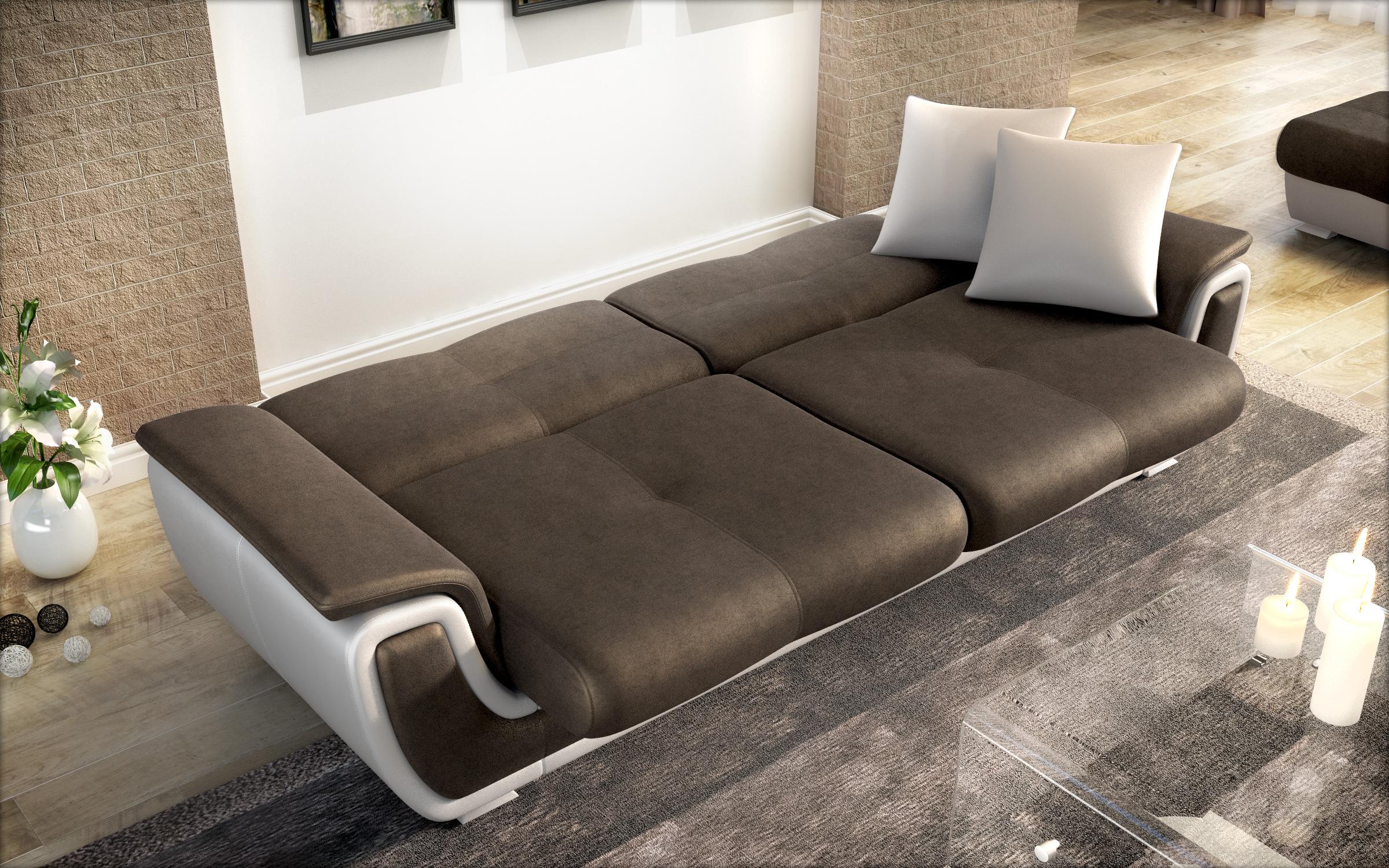 Extendable click-clack sofa Princess ΙΙ, dark brown + white leather  4