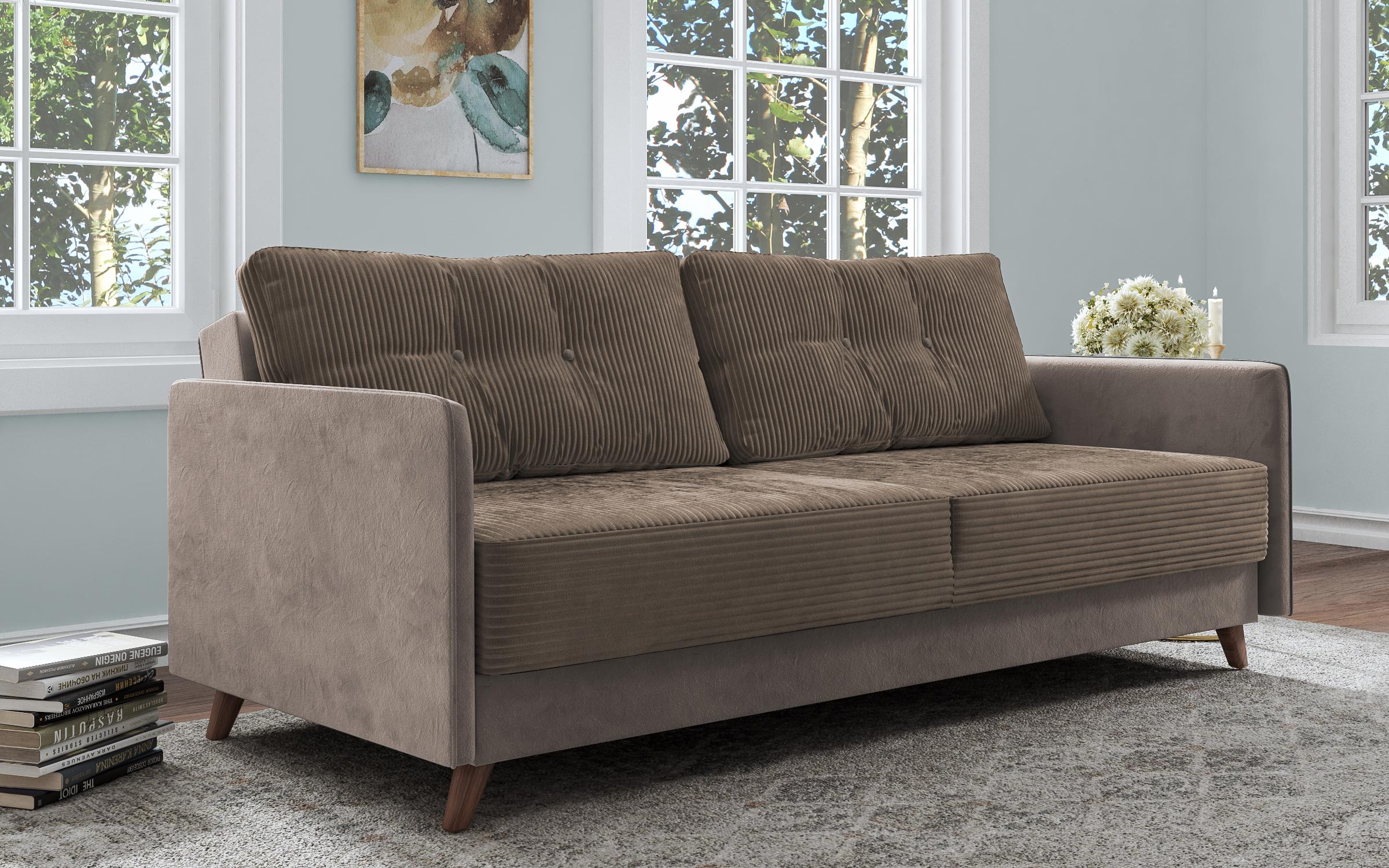 Extendable click-clack sofa Aristo, beige + light grey  3