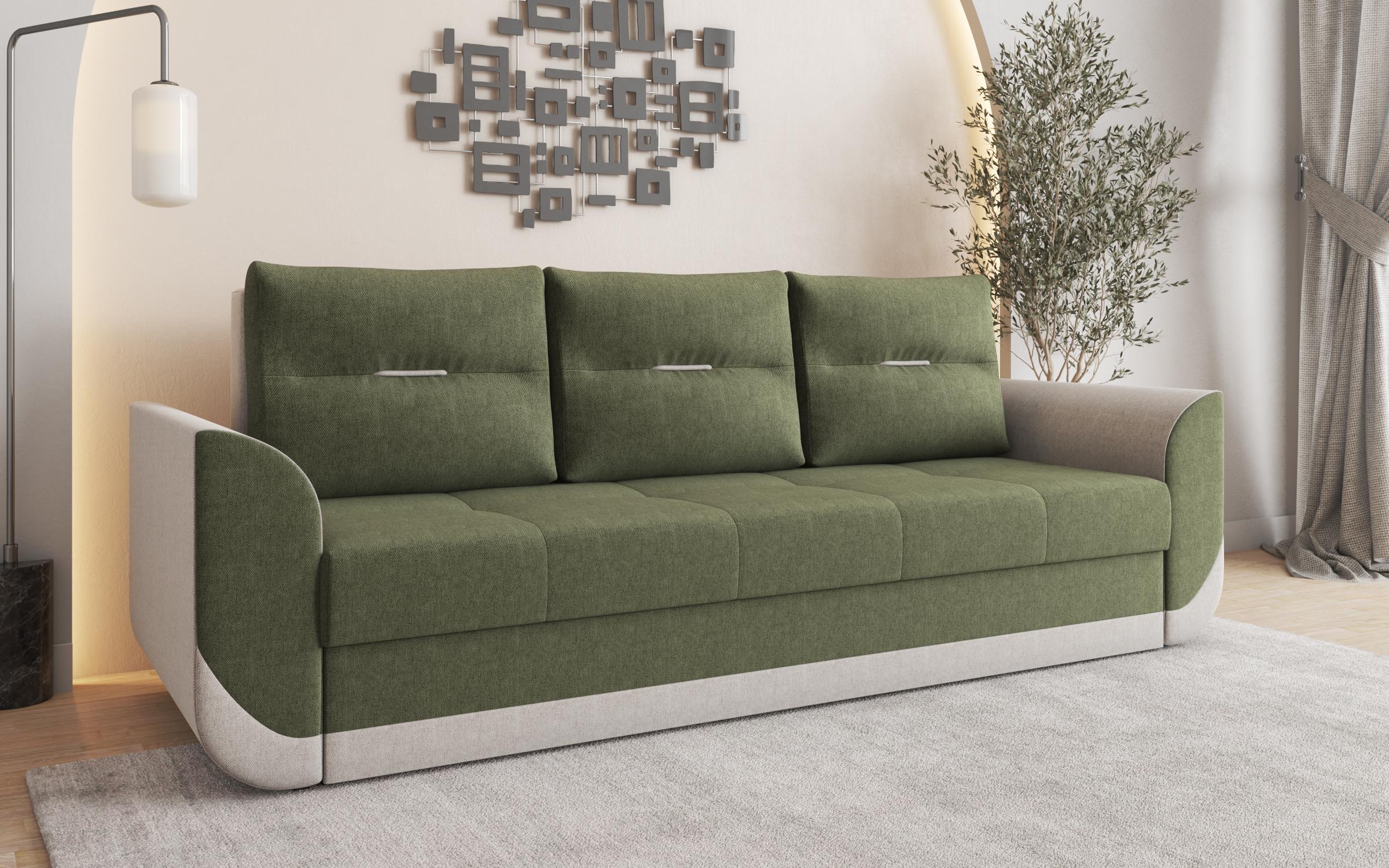 Extendable three-seater sofa Sven, dark green + beige melange  3
