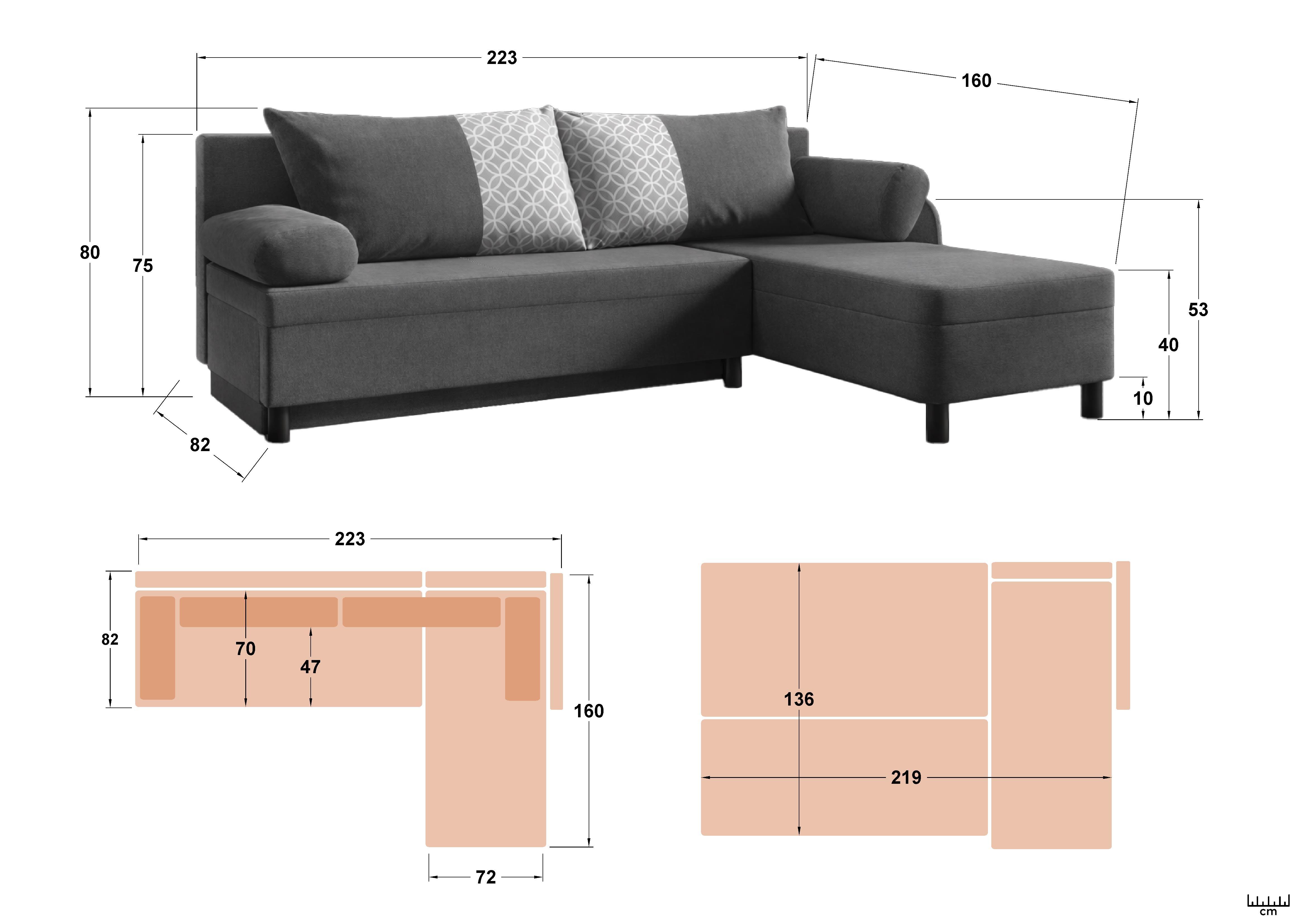 Extendable corner sofa Carolin, grey  2