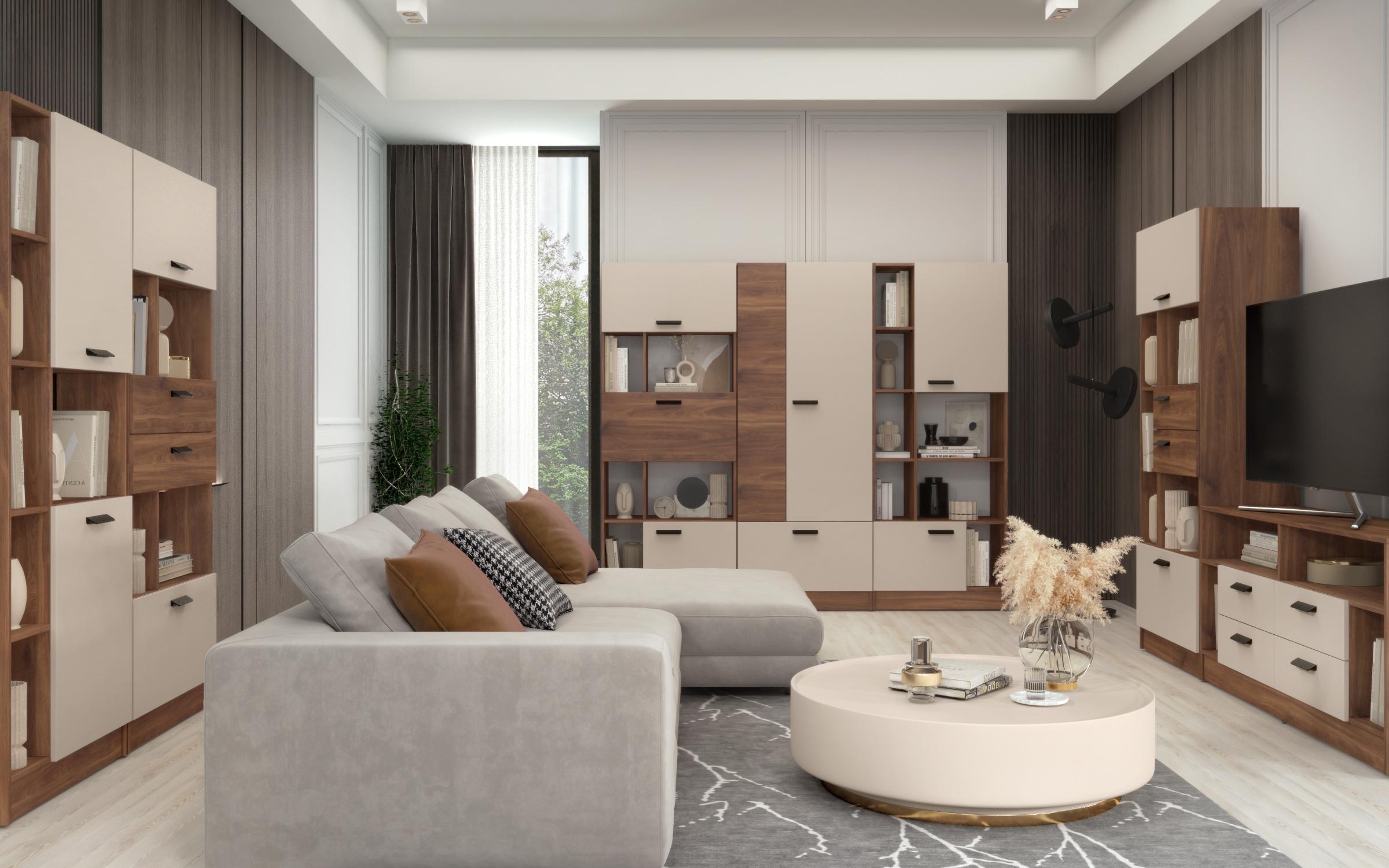 Shelf unit Delaro B, Cognac oak + cashmere  3