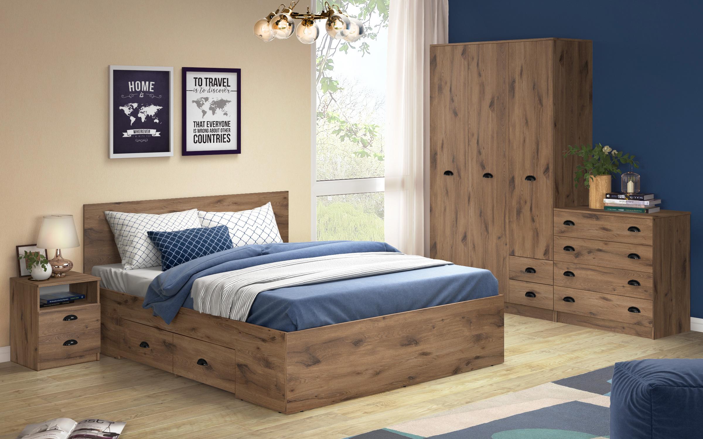 Double bed + drawers Tiara 160/200, dark Scandinavian oak  2