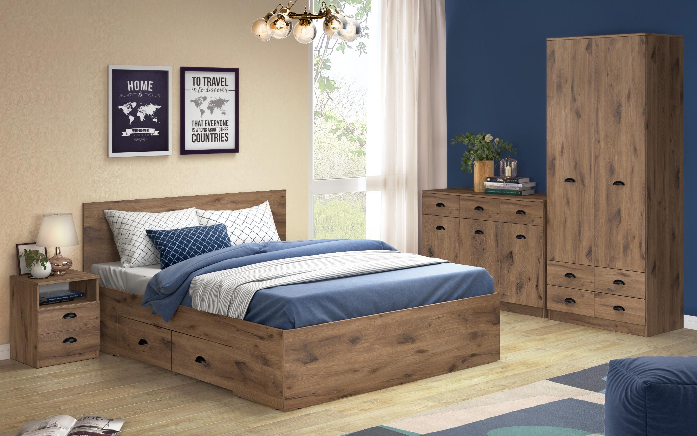 Double bed + drawers Tiara 160/200, dark Scandinavian oak  3