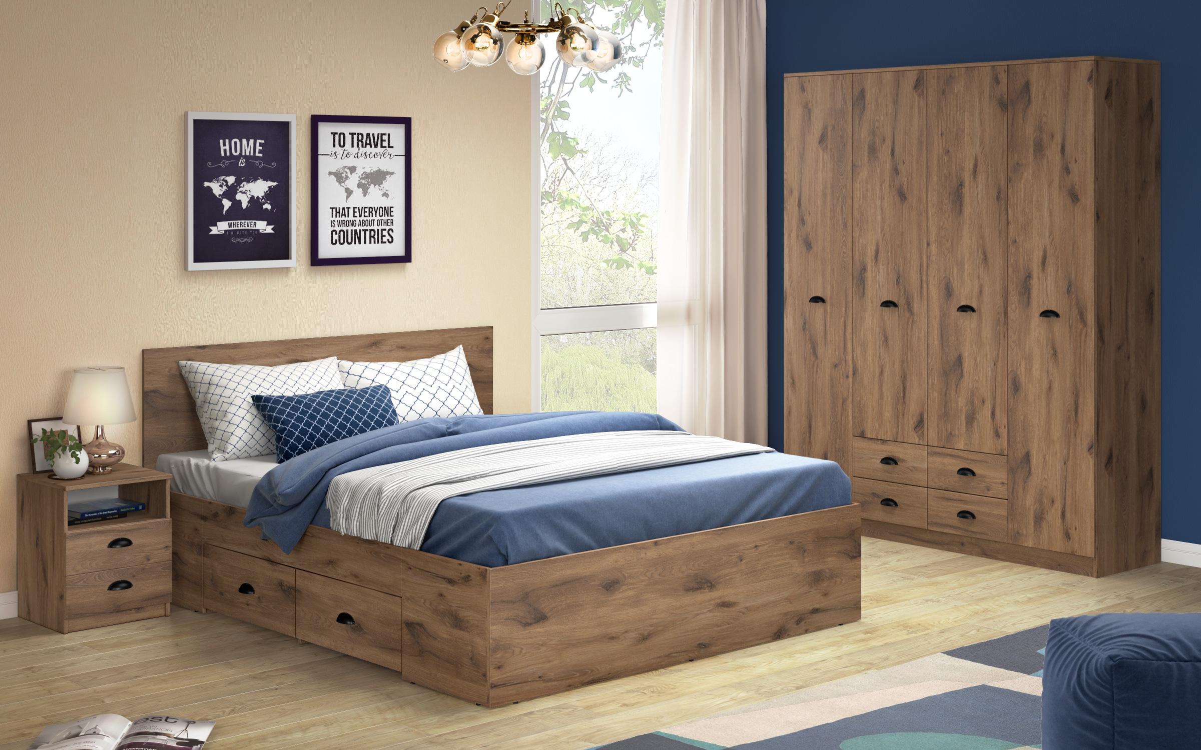 Double bed + drawers Tiara 160/200, dark Scandinavian oak  4