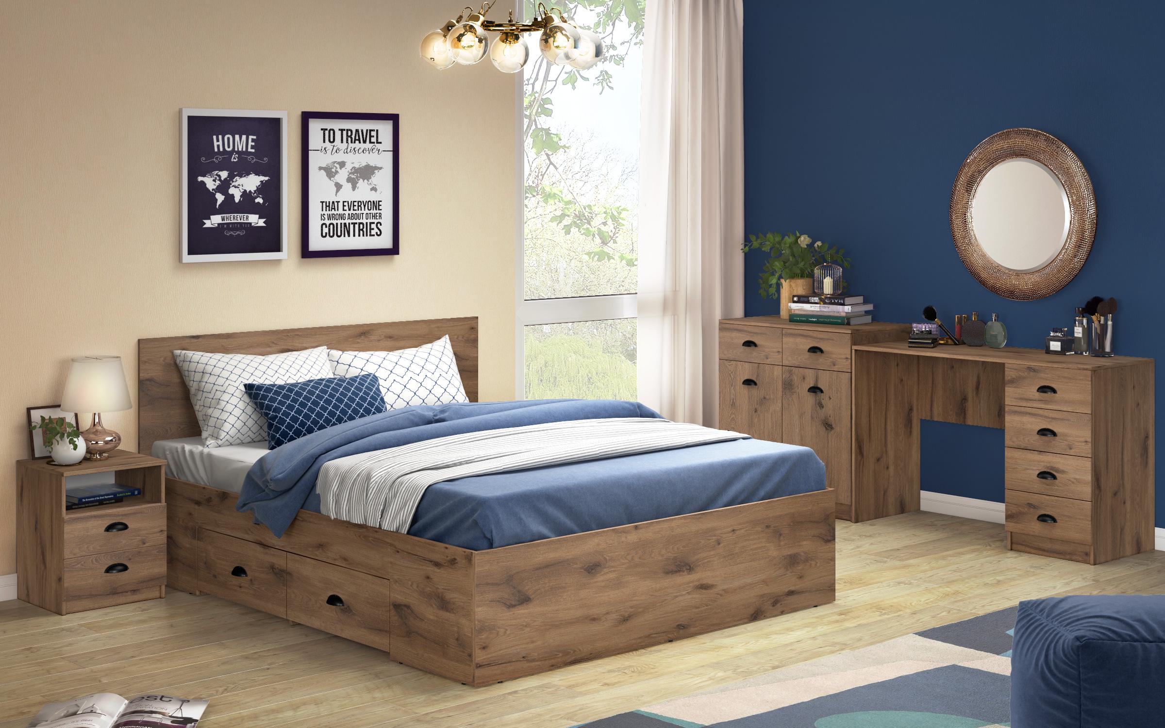 Double bed + drawers Tiara 160/200, dark Scandinavian oak  5