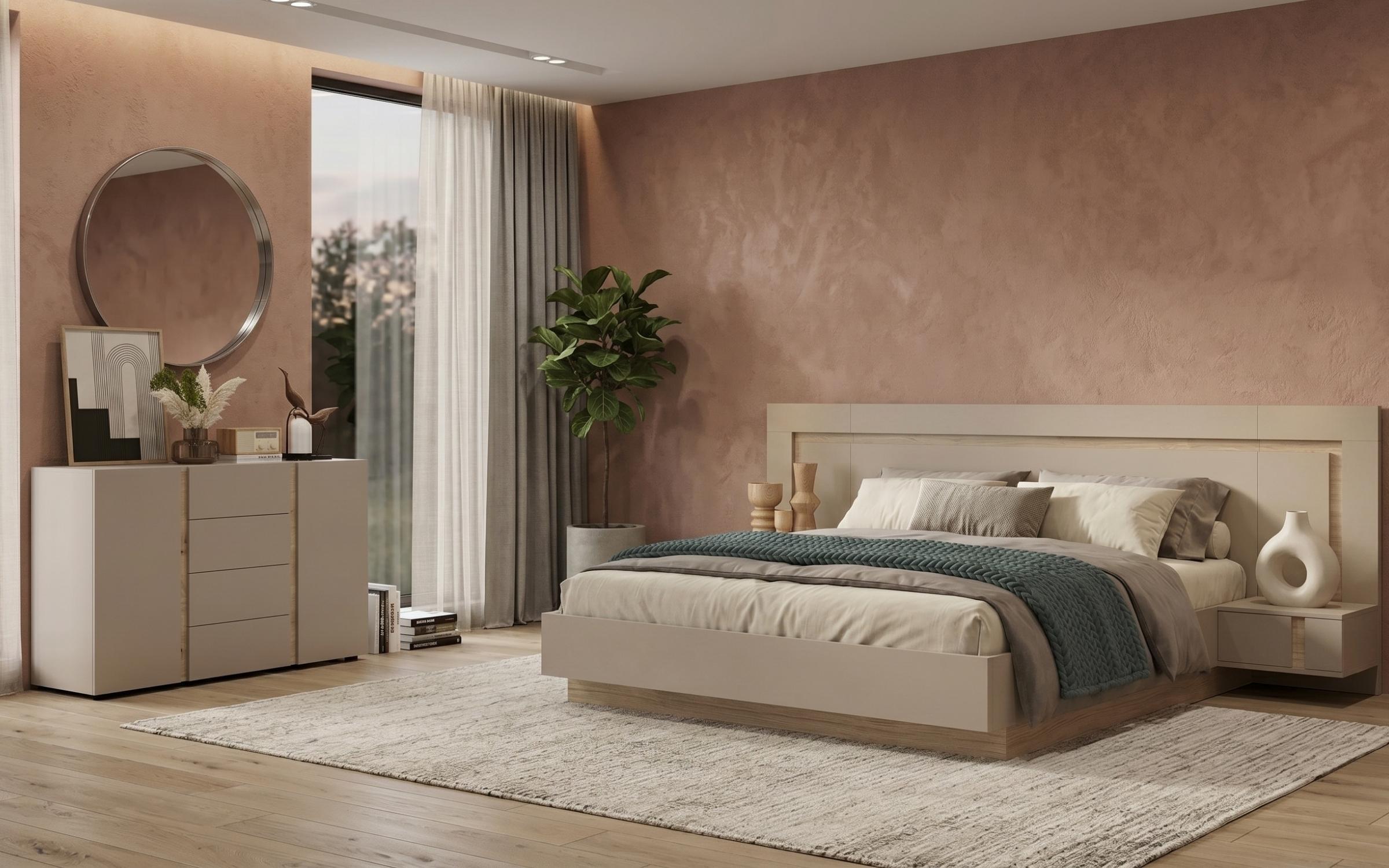 Bedroom furniture set for mattress 160/200 Omonia XS, cashmere + honey Castello oak  1