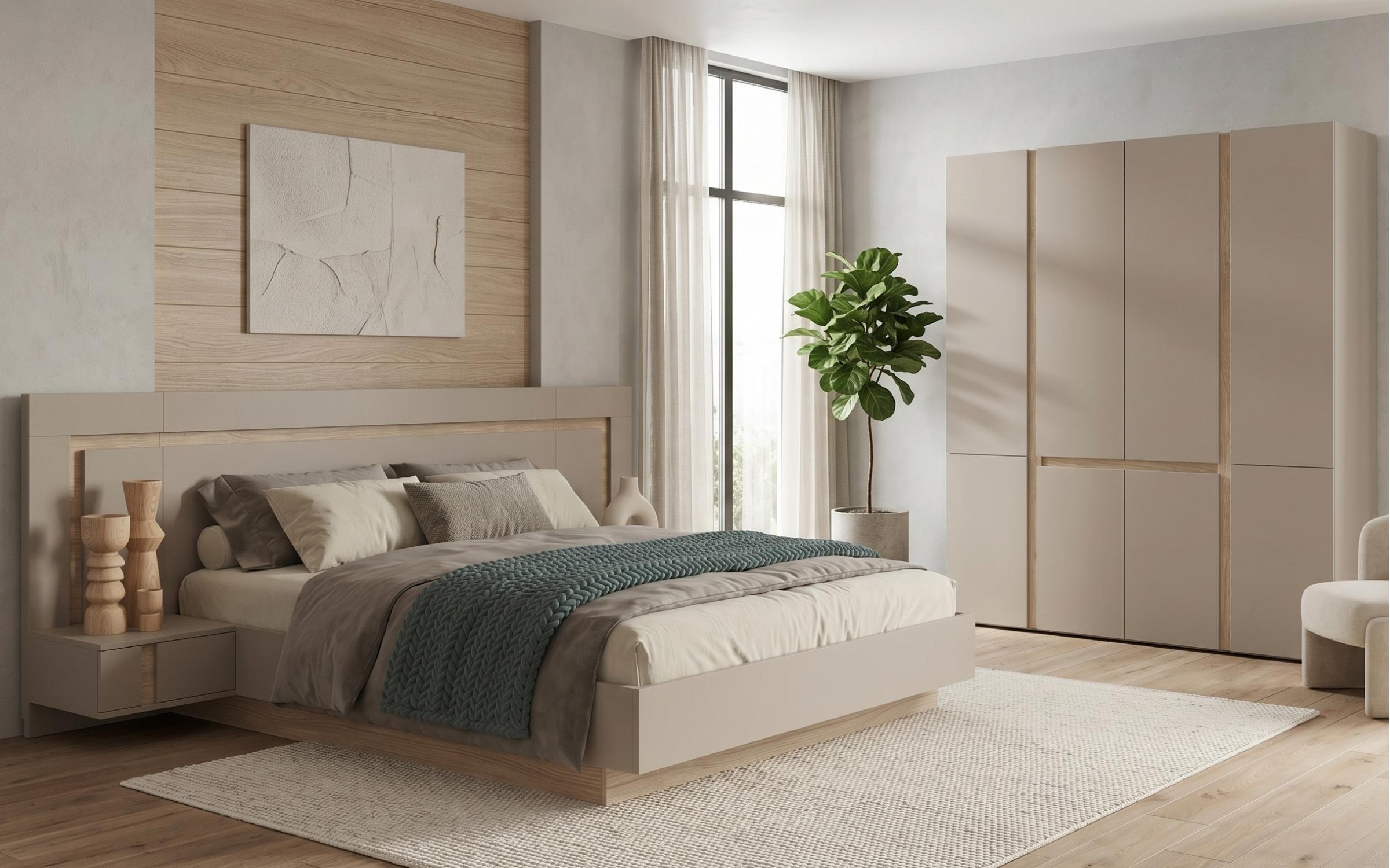Bedroom furniture set for mattress 160/200 Omonia S, cashmere + honey Castello oak  1