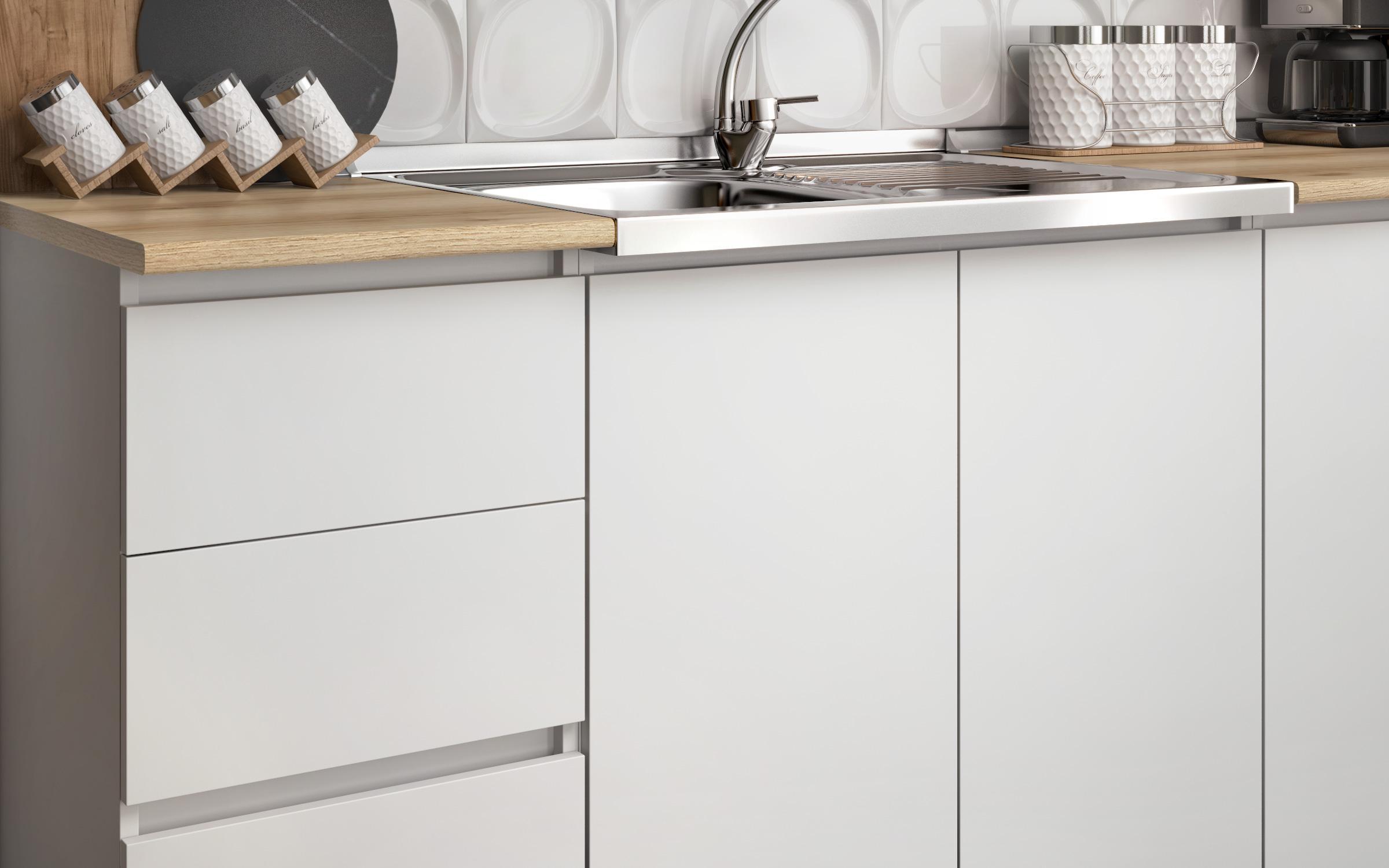 Kitchen with included thermo countertop Alma, white + Cognac Castello oak  5