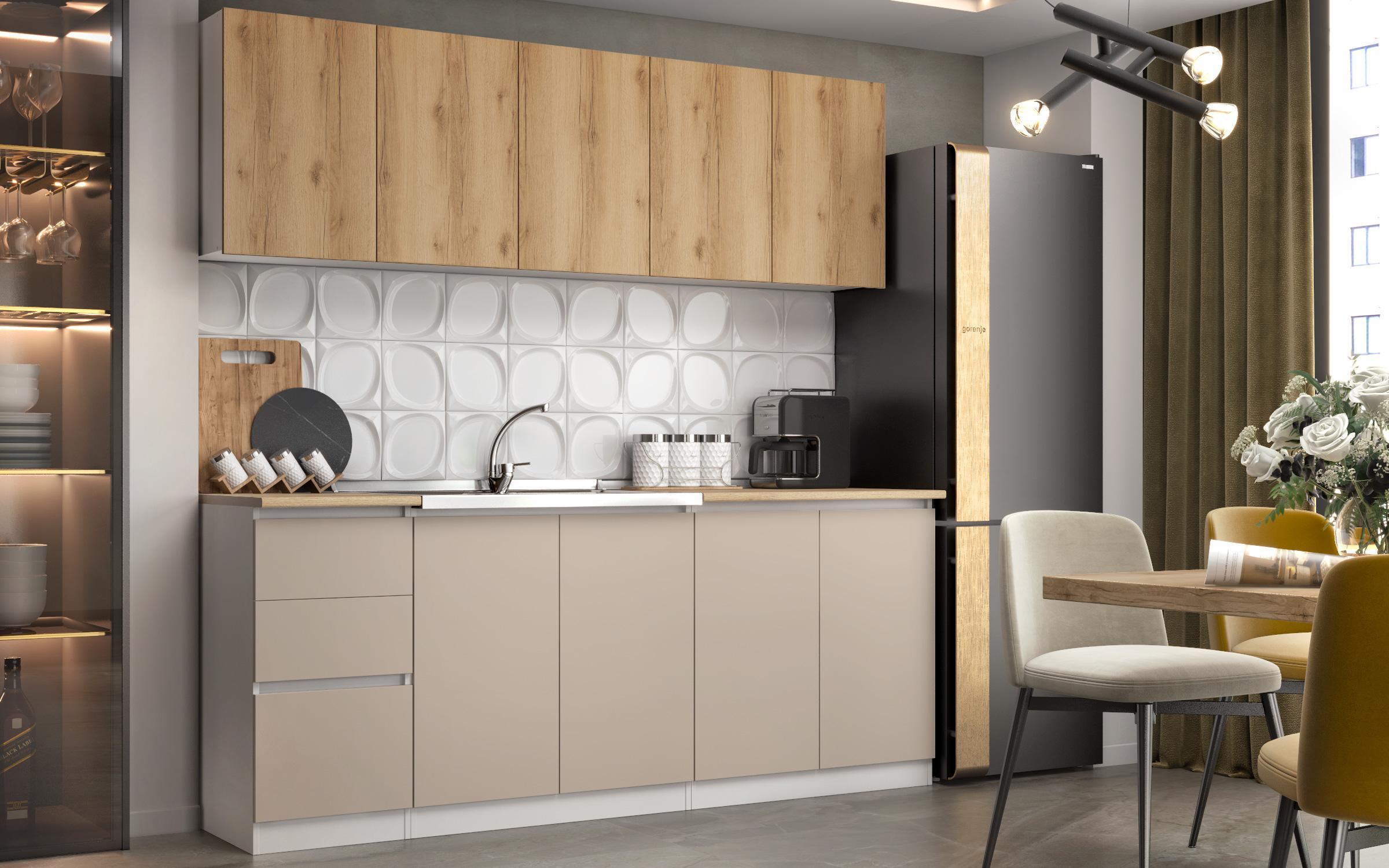 Kitchen Alma, white + satin + Gran Sasso oak  1