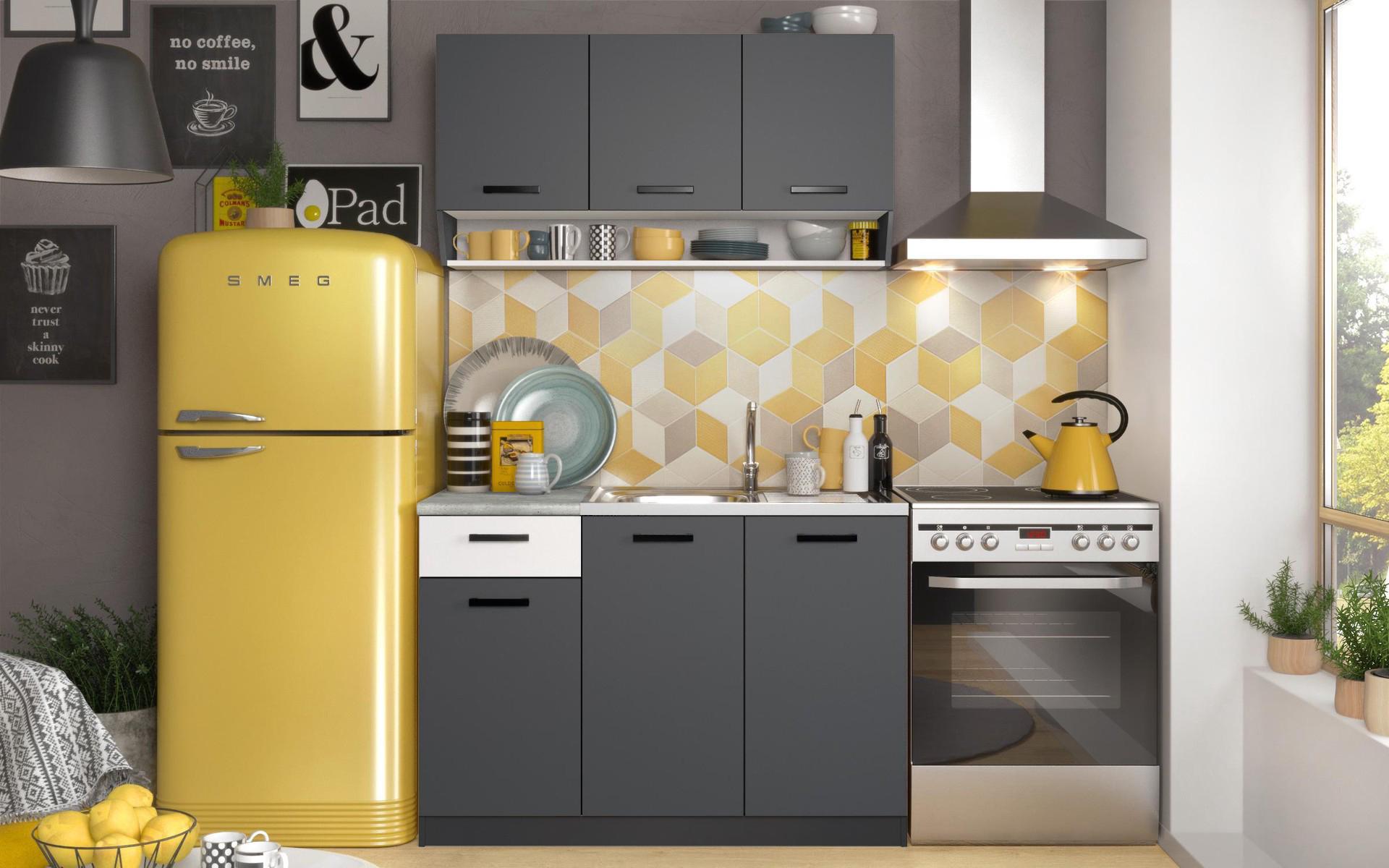 Kitchen with included thermo countertop Aretha Colore, anthracite + white  1