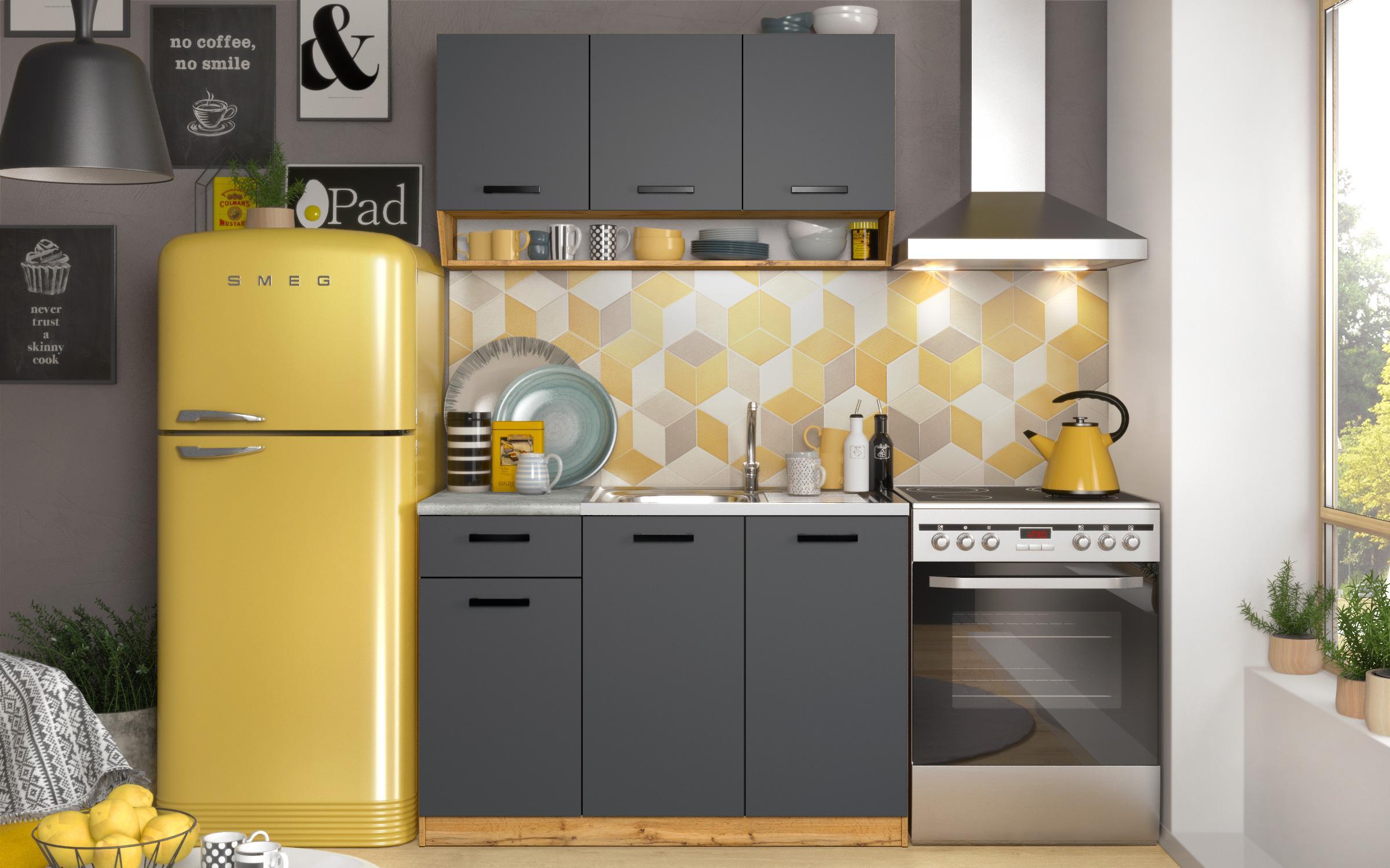 Kitchen with included thermo countertop Aretha Colore, Wotan oak + anthracite  1