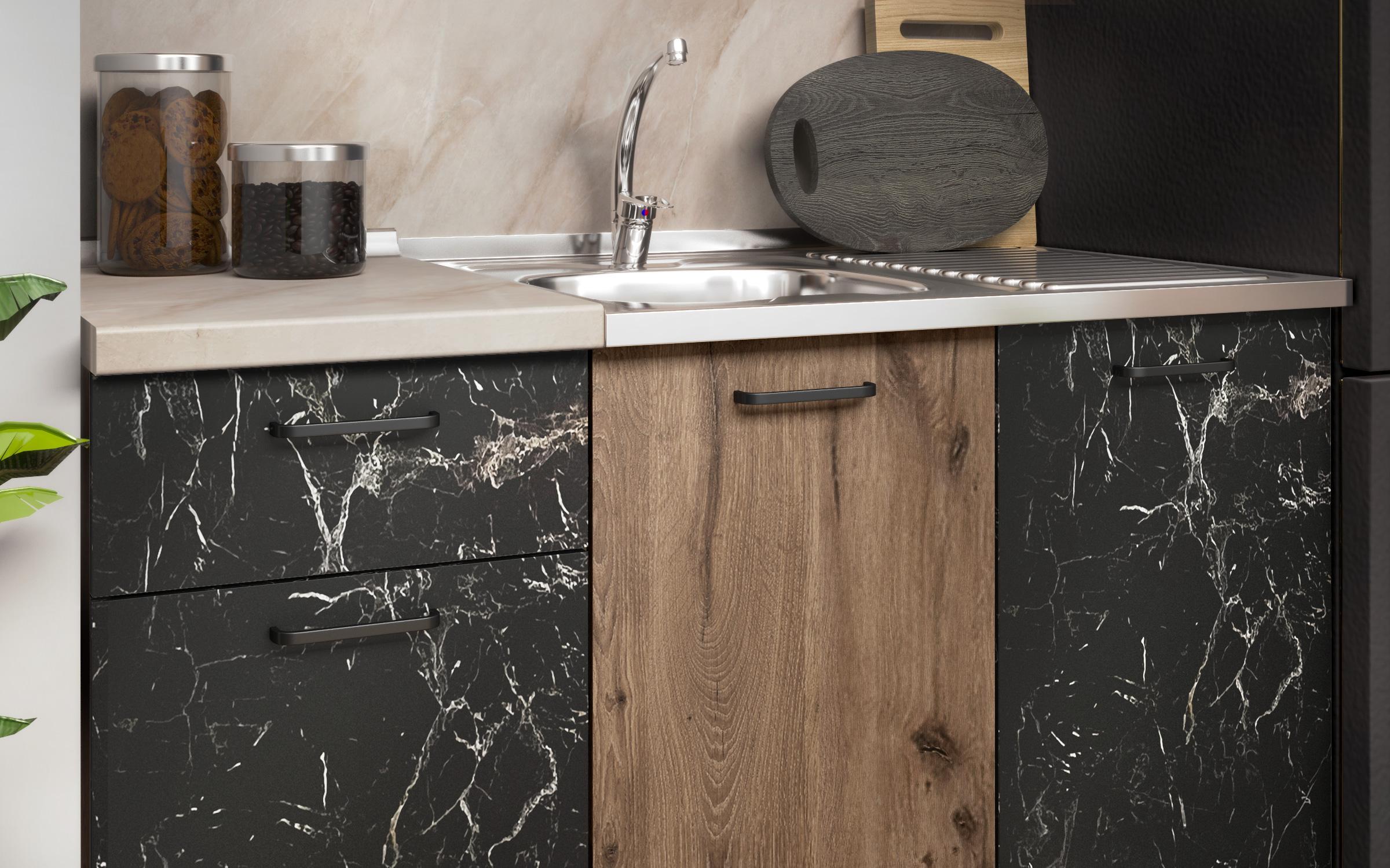Kitchen with included thermo countertop Cocoa, dark Scandinavian oak + Tunisia marble  3