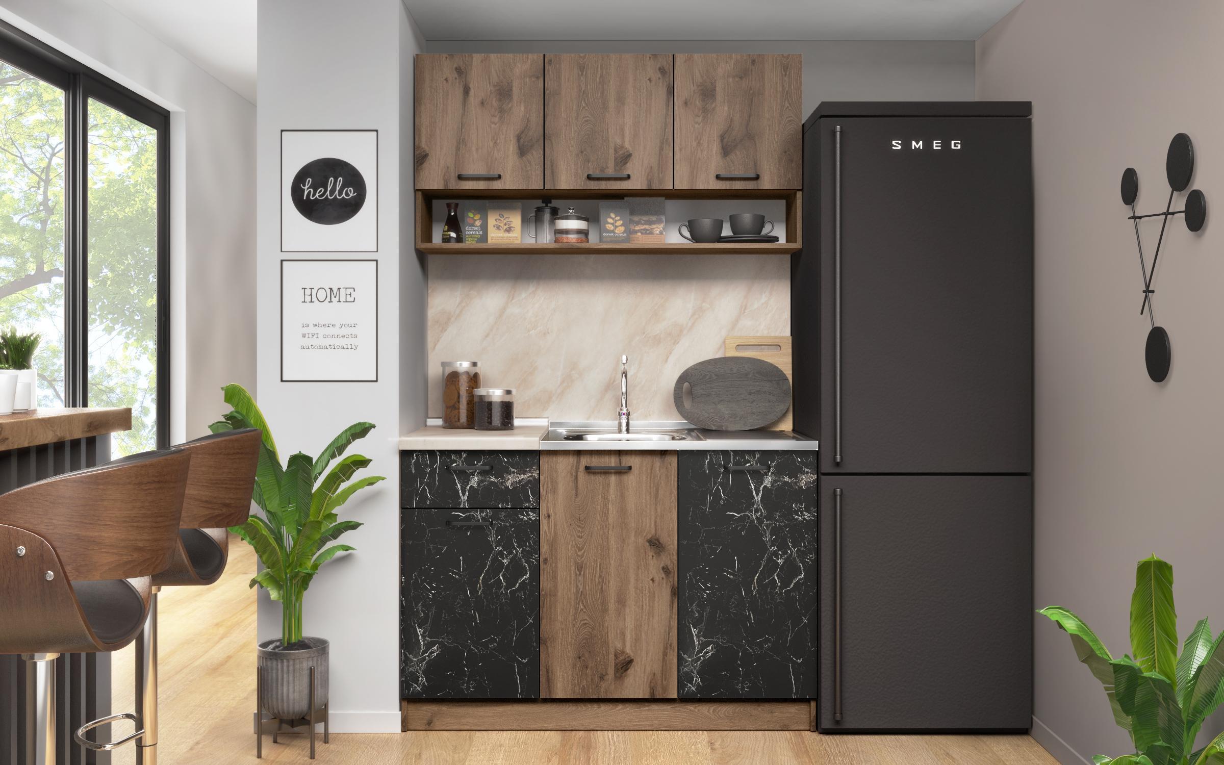 Kitchen with included thermo countertop Cocoa, dark Scandinavian oak + Tunisia marble  2