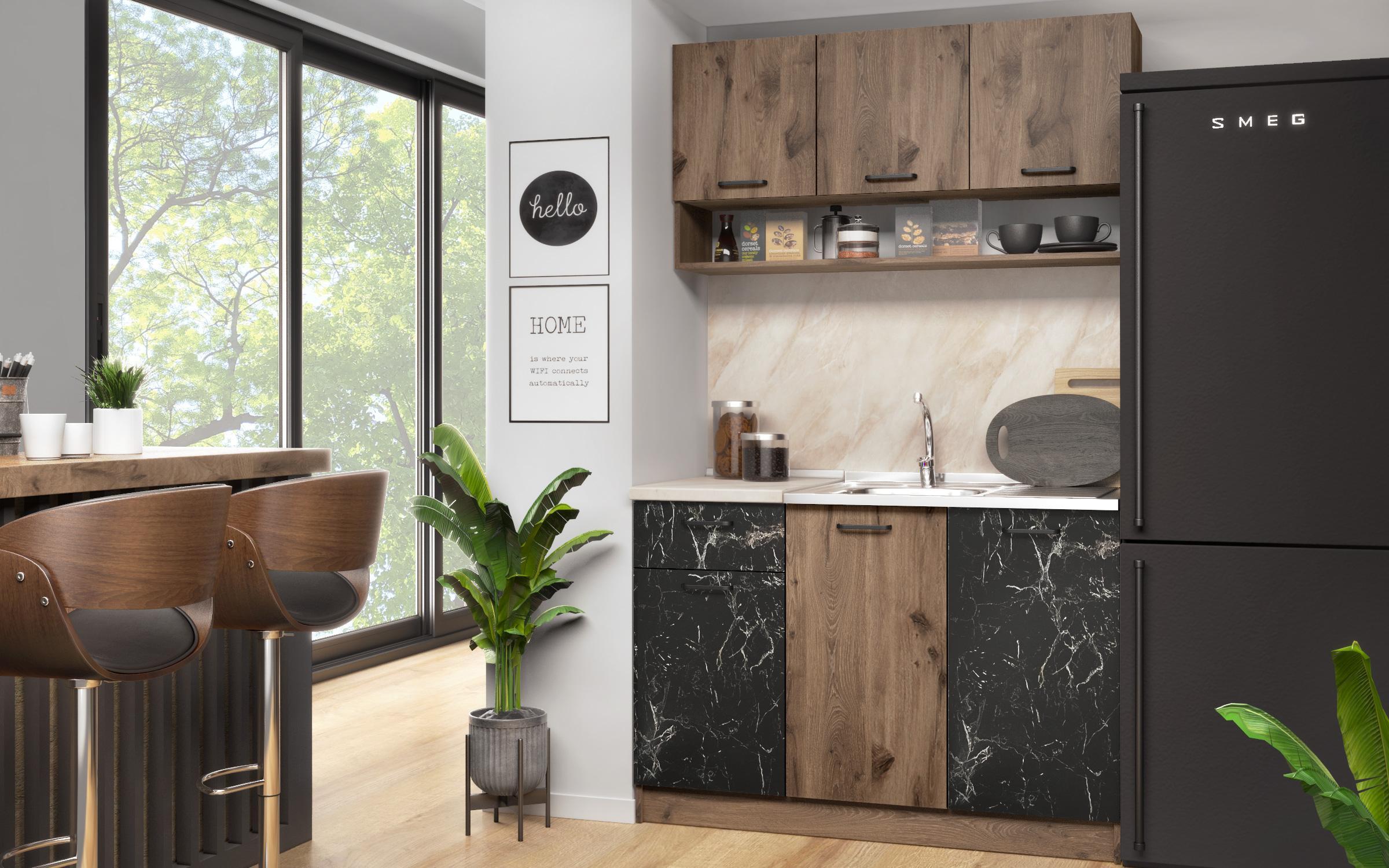 Kitchen with included thermo countertop Cocoa, dark Scandinavian oak + Tunisia marble  1