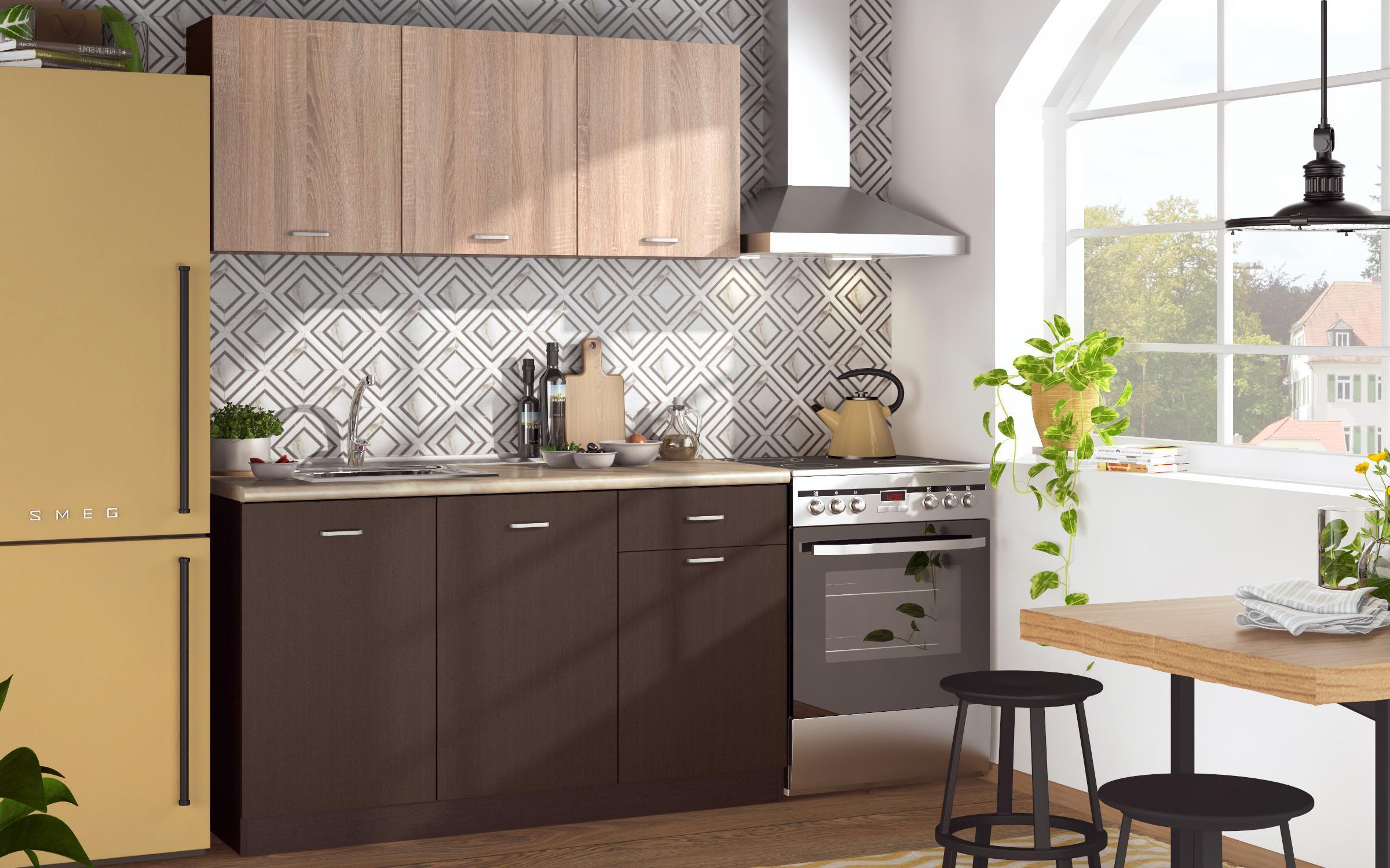 Kitchen and dining set Lora, Wenge + Sonoma oak + brown  2