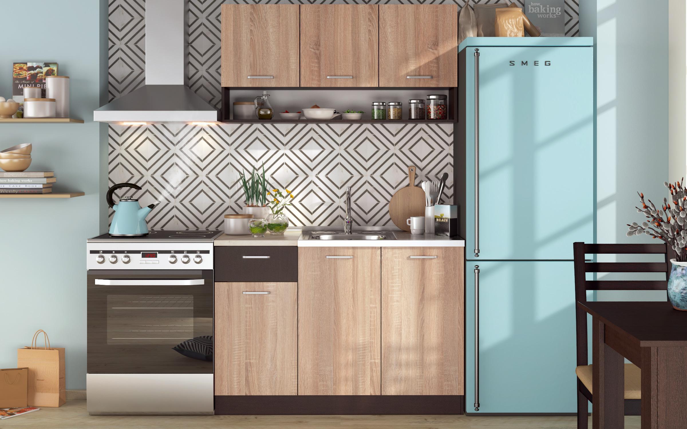 Kitchen with included thermo countertop Lora 5 mini, Wenge + Sonoma oak  3