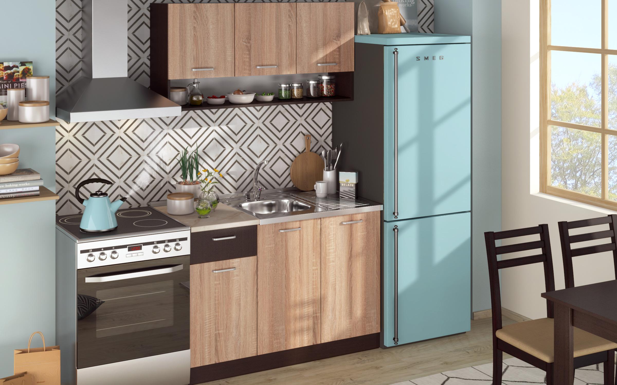 Kitchen with included thermo countertop Lora 5 mini, Wenge + Sonoma oak  4