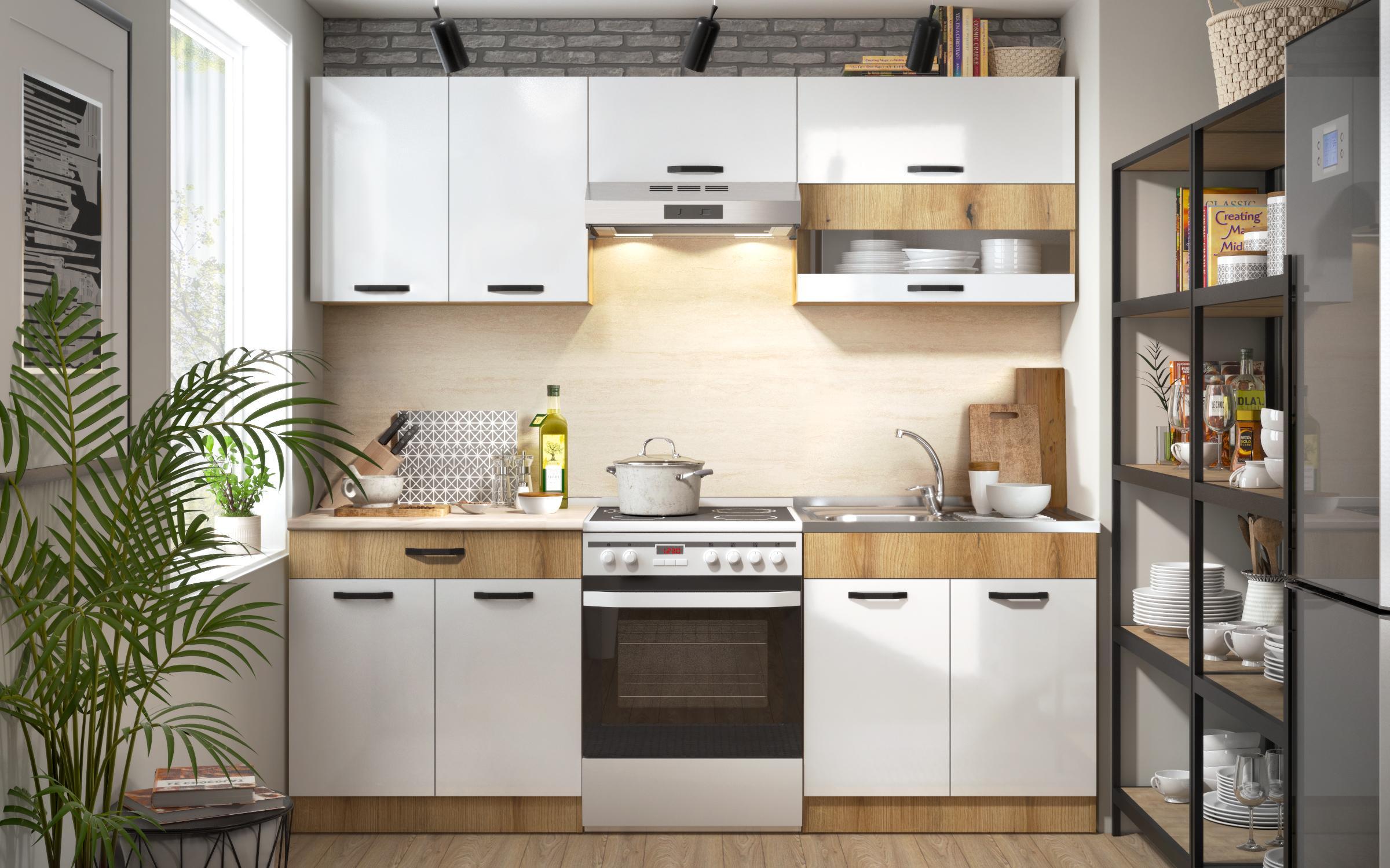 Kitchen with included thermo countertop Victoria S, Evoke oak + white gloss  2