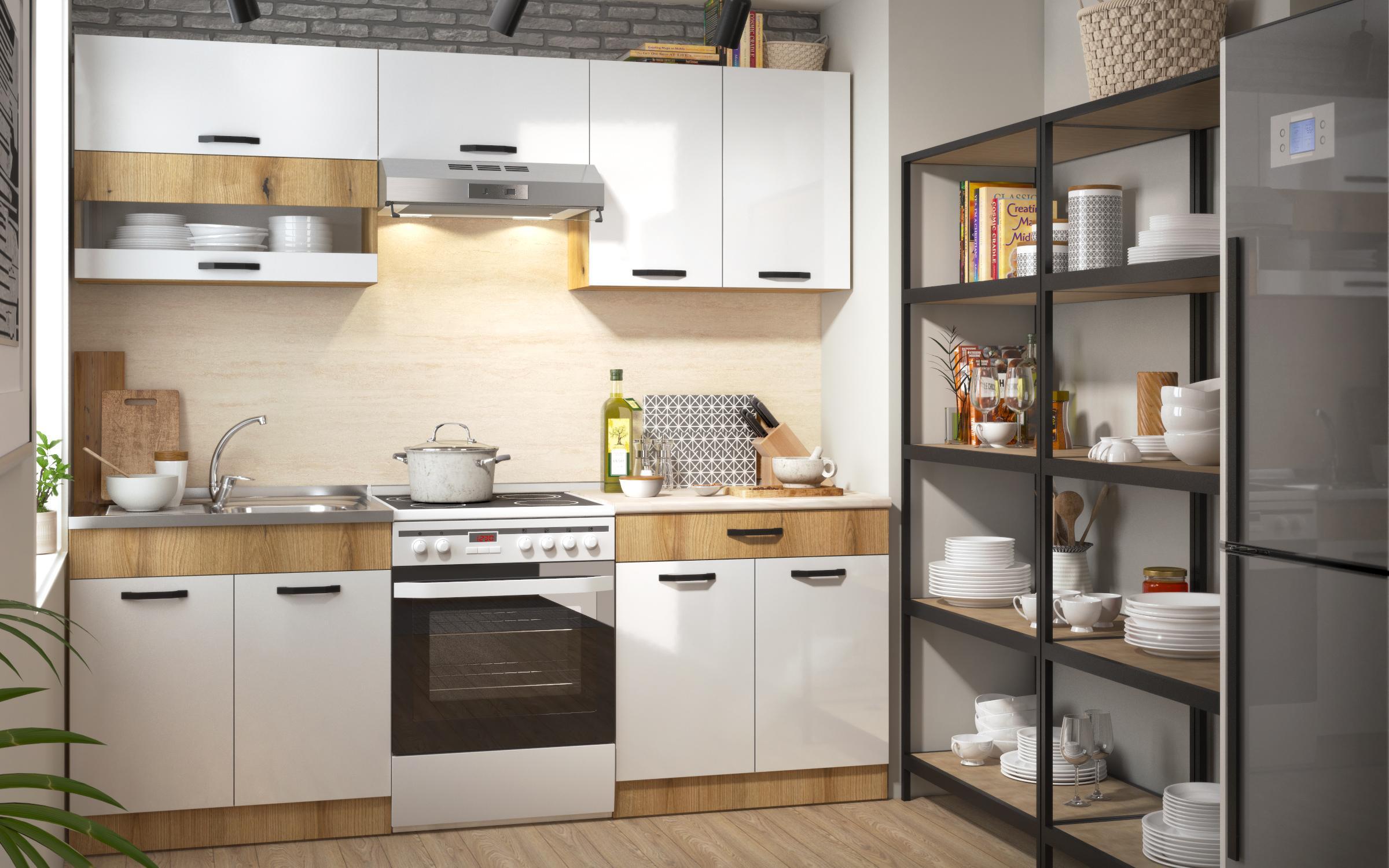 Kitchen with included thermo countertop Victoria S, Evoke oak + white gloss  3