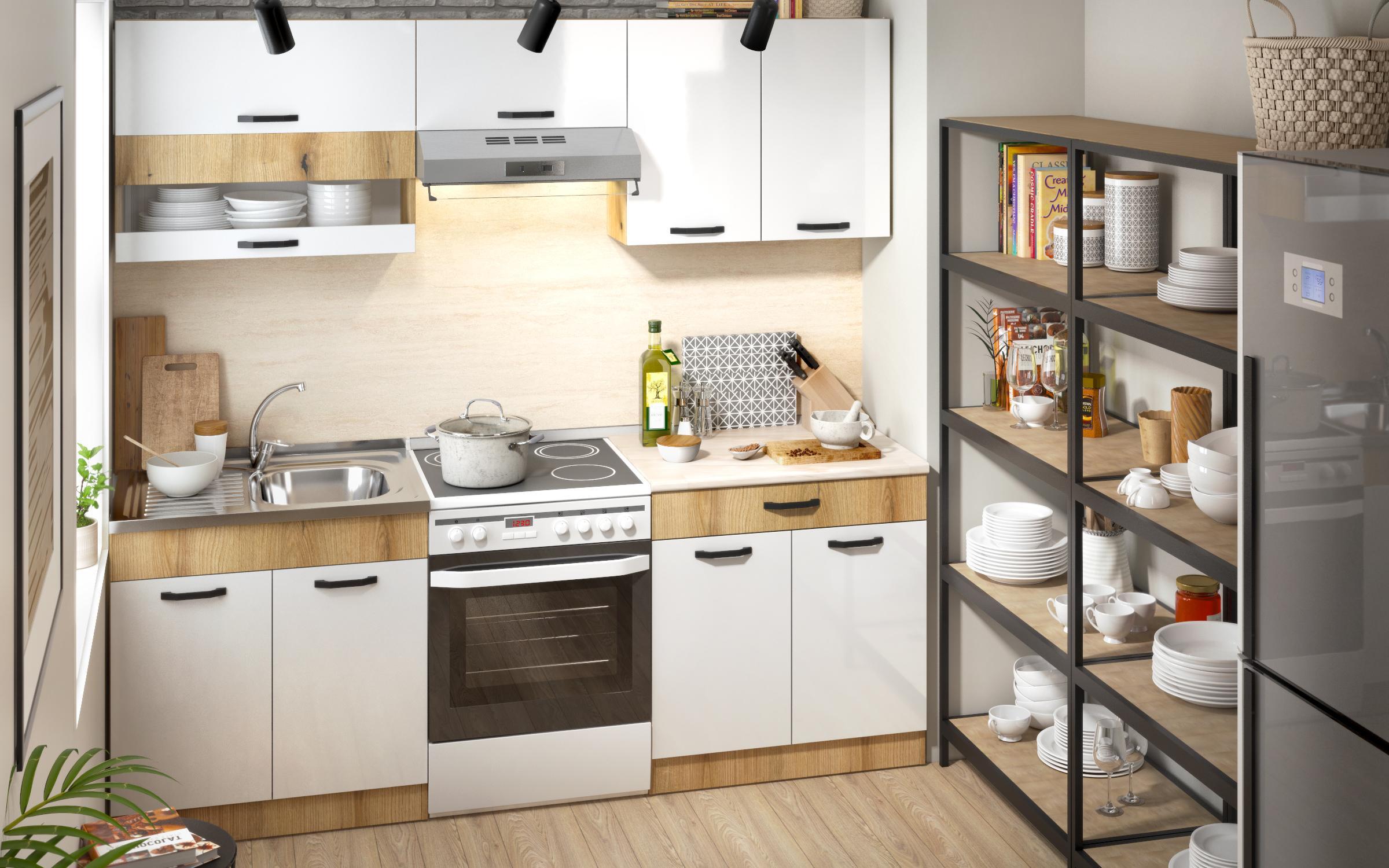 Kitchen with included thermo countertop Victoria S, Evoke oak + white gloss  4
