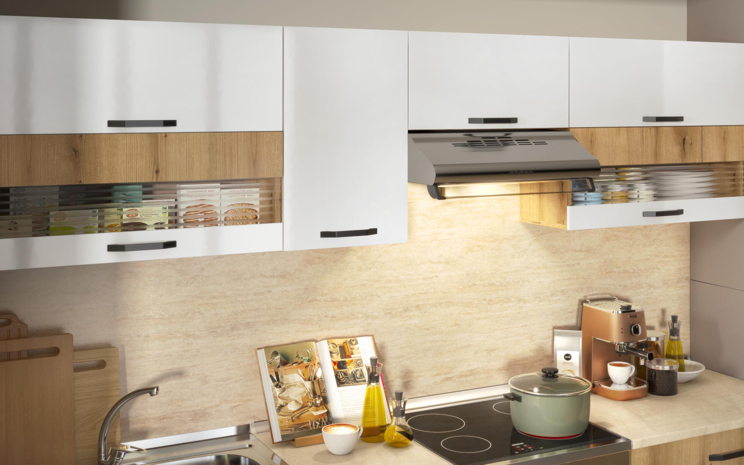 Kitchen with included thermo countertop Victoria, Evoke oak + white gloss  3