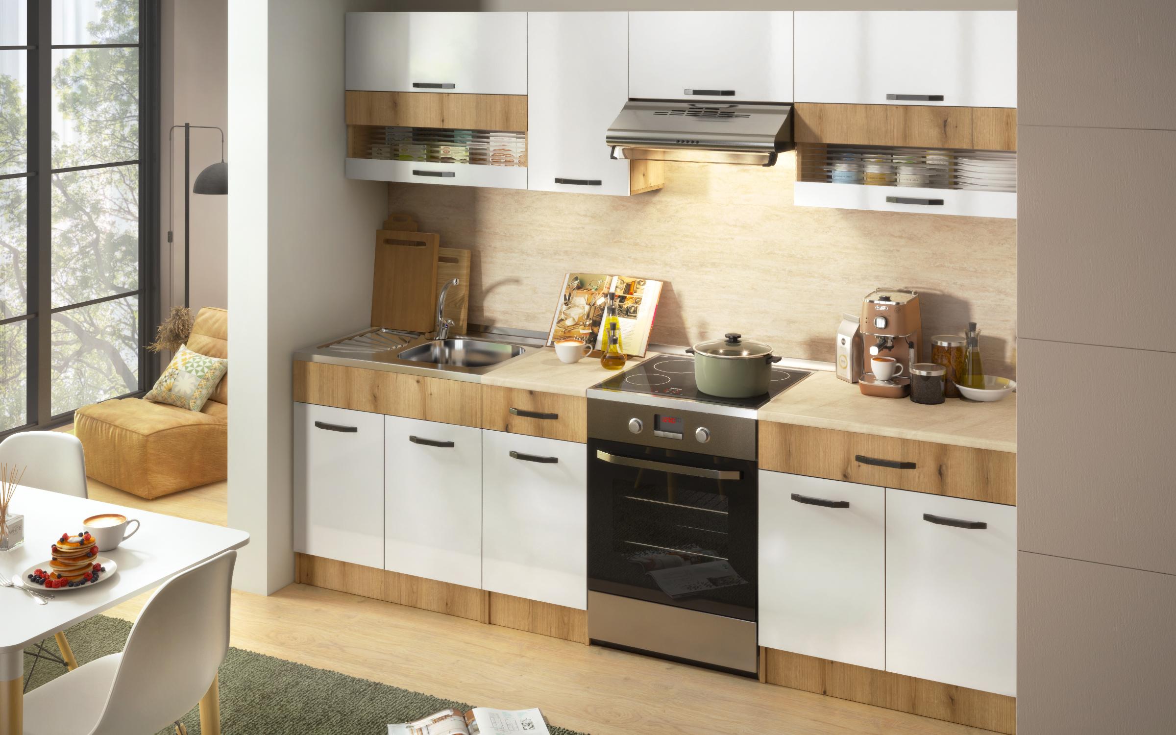 Kitchen with included thermo countertop Victoria, Evoke oak + white gloss  5