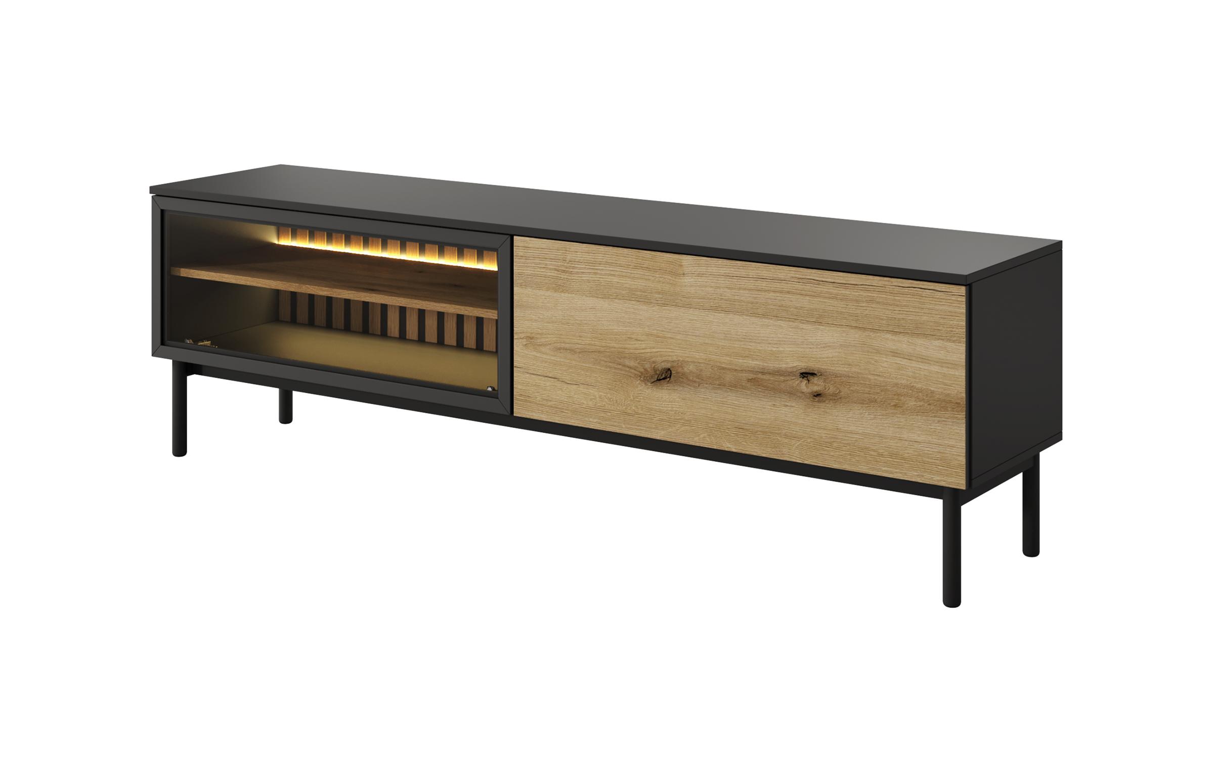 TV cabinet Flins 180, black + Evoke oak  3