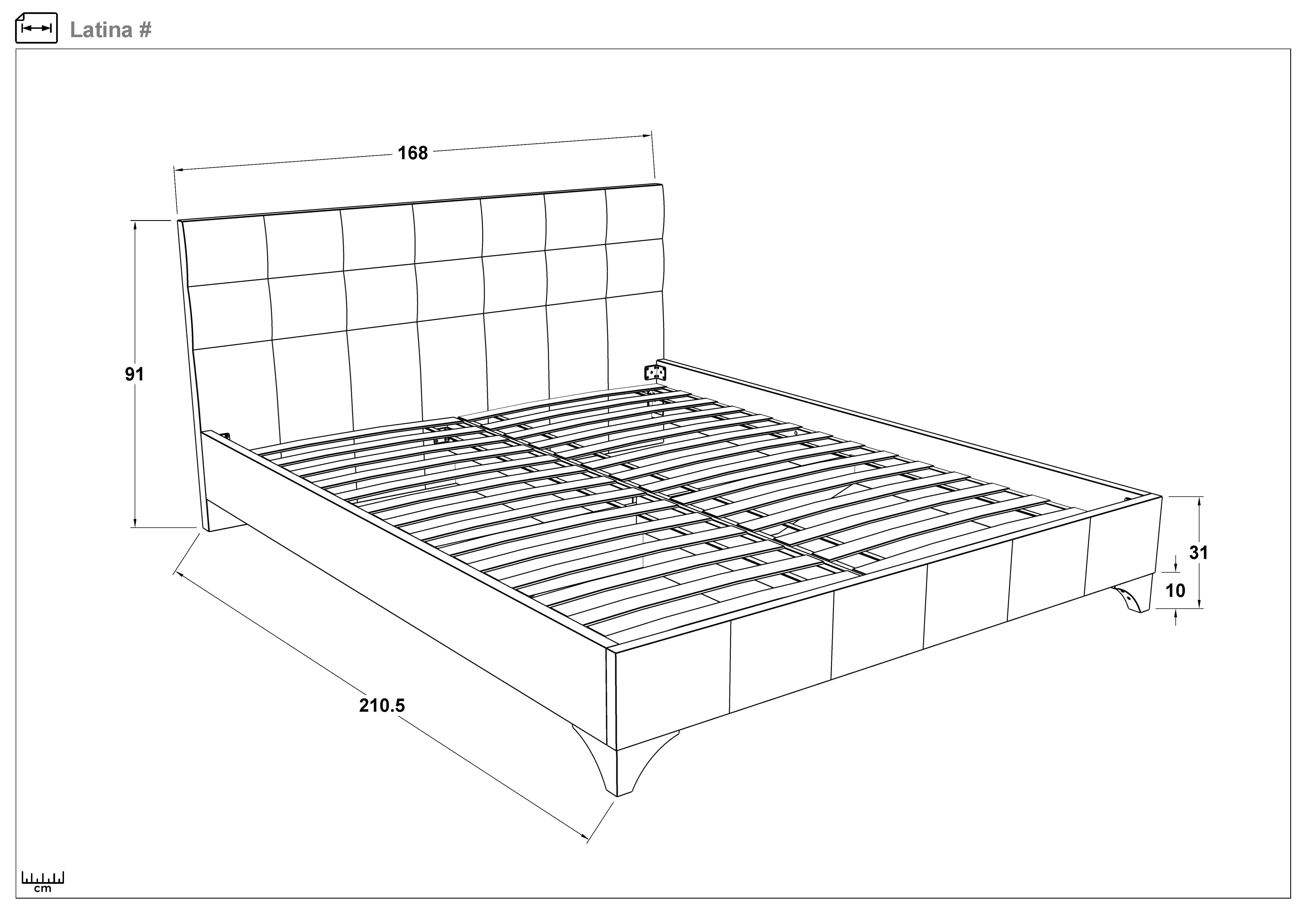 Upholstered double bed for mattress 160/200 Latina, grey brown  2