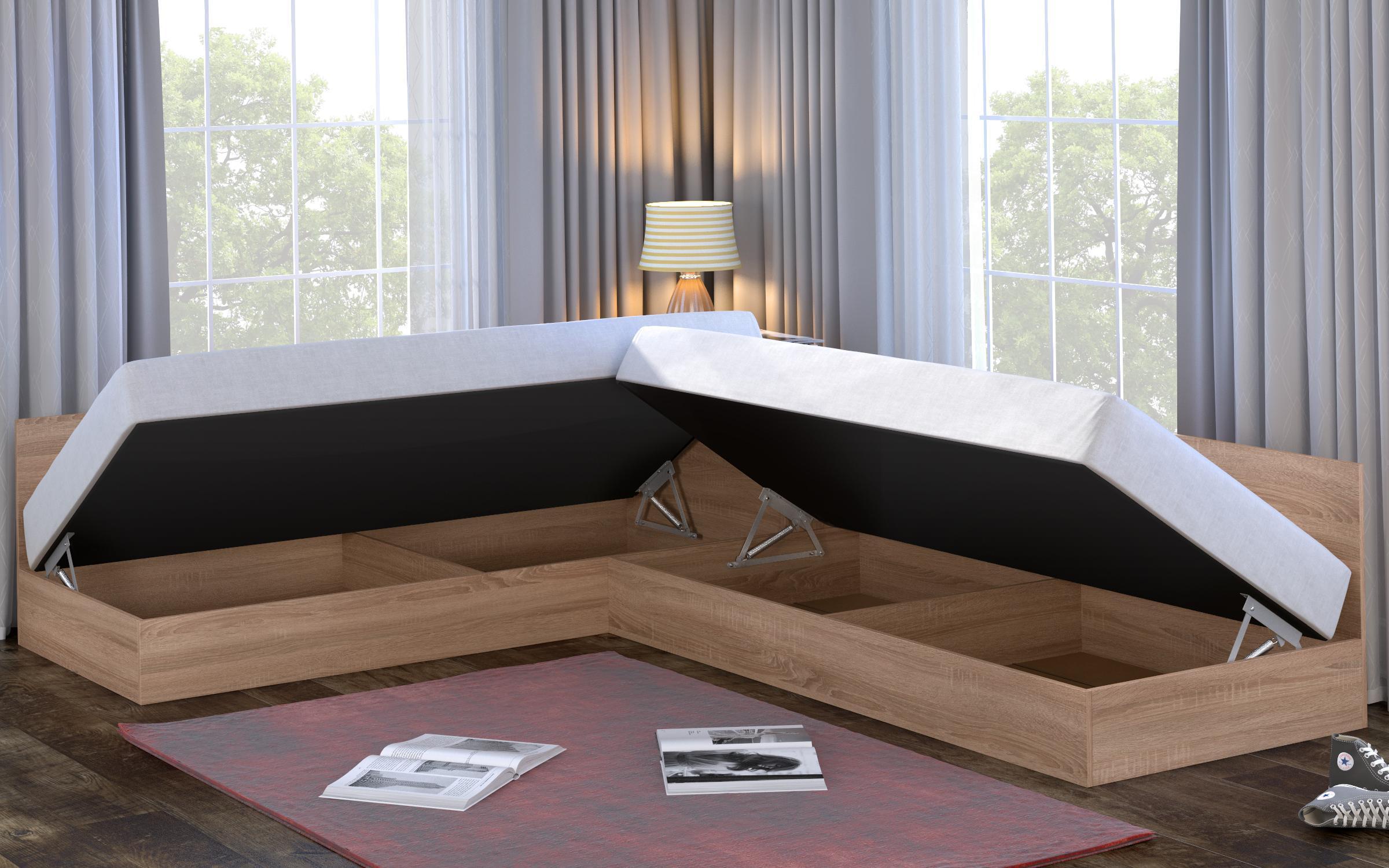 Bed with storage chest 82/190 Alps + mattresses, Sonoma oak  3