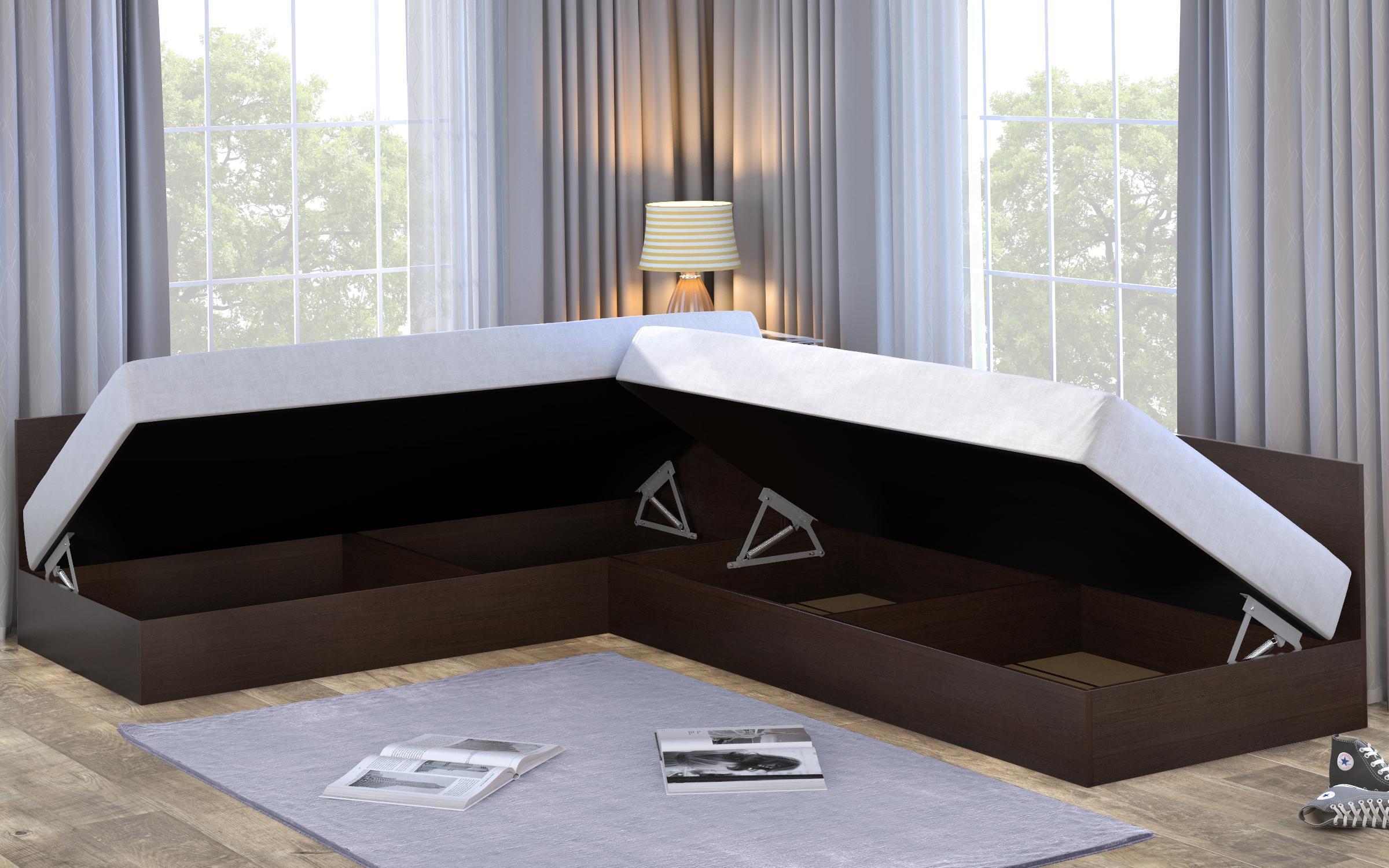 Corner beds with storage chest for mattress 82/190 Alps, Wenge  3
