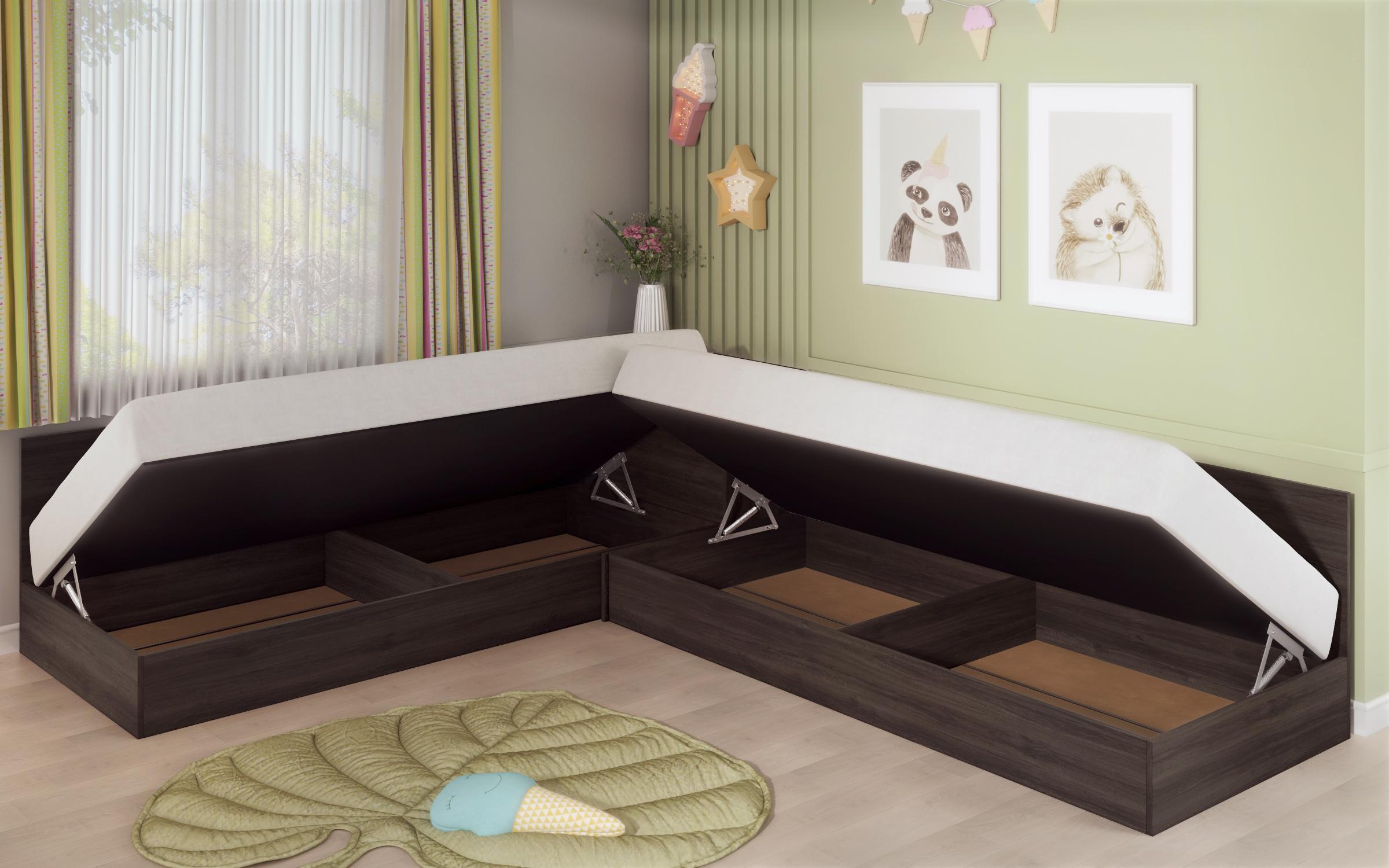 Corner beds with storage chest for mattress 82/190 Alps, Wenge milano  3