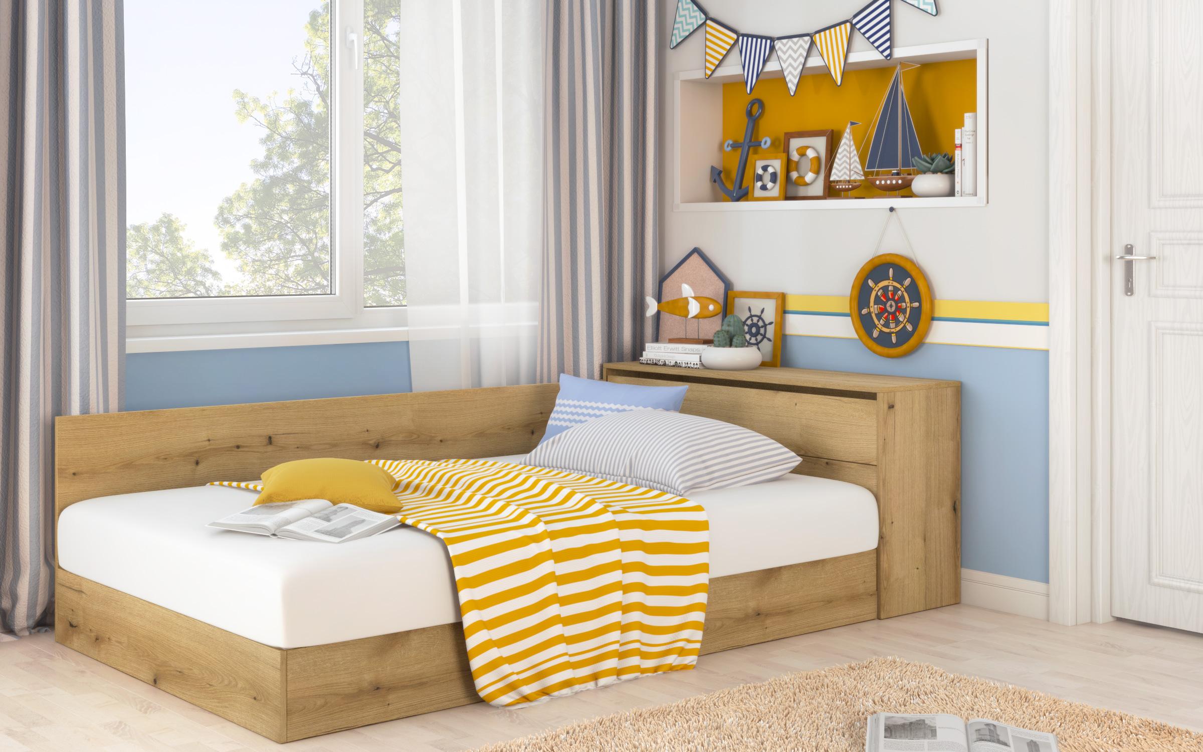 Bed + storage chest for mattress 120/190 Prista, Evoke oak  1