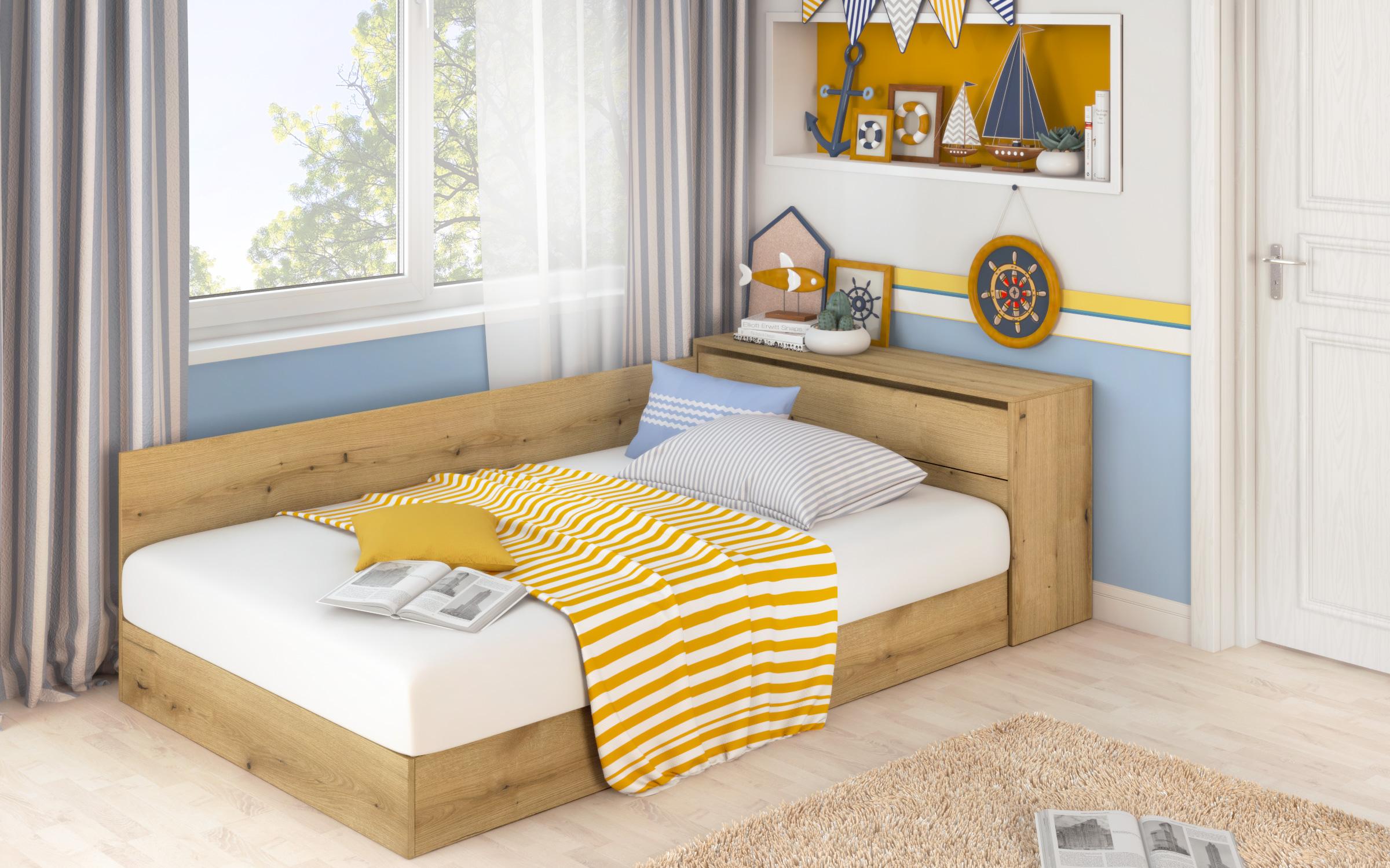 Bed + storage chest for mattress 120/190 Prista, Evoke oak  3