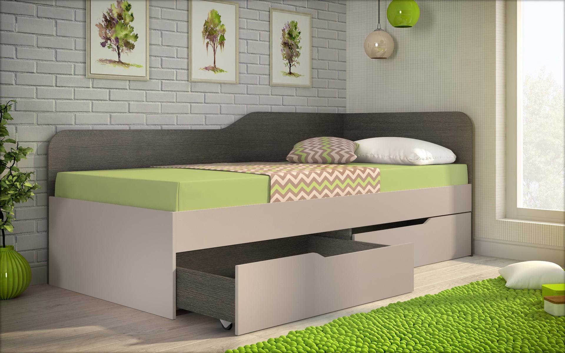 Bed + drawers for mattress 90/200 Amiko, Anthracite oak + cashmere  3