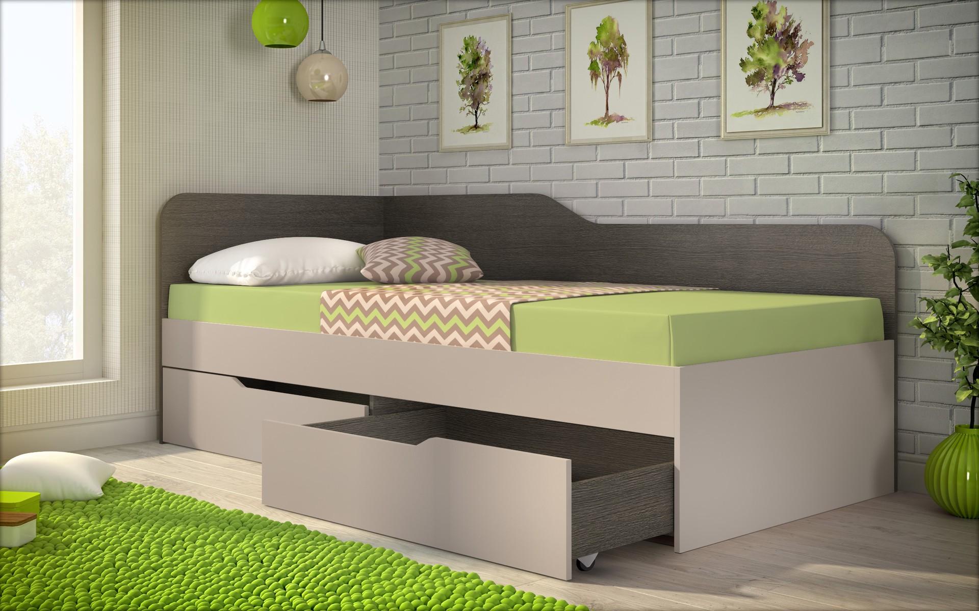 Bed + drawers for mattress 90/200 Amiko, Anthracite oak + cashmere  4