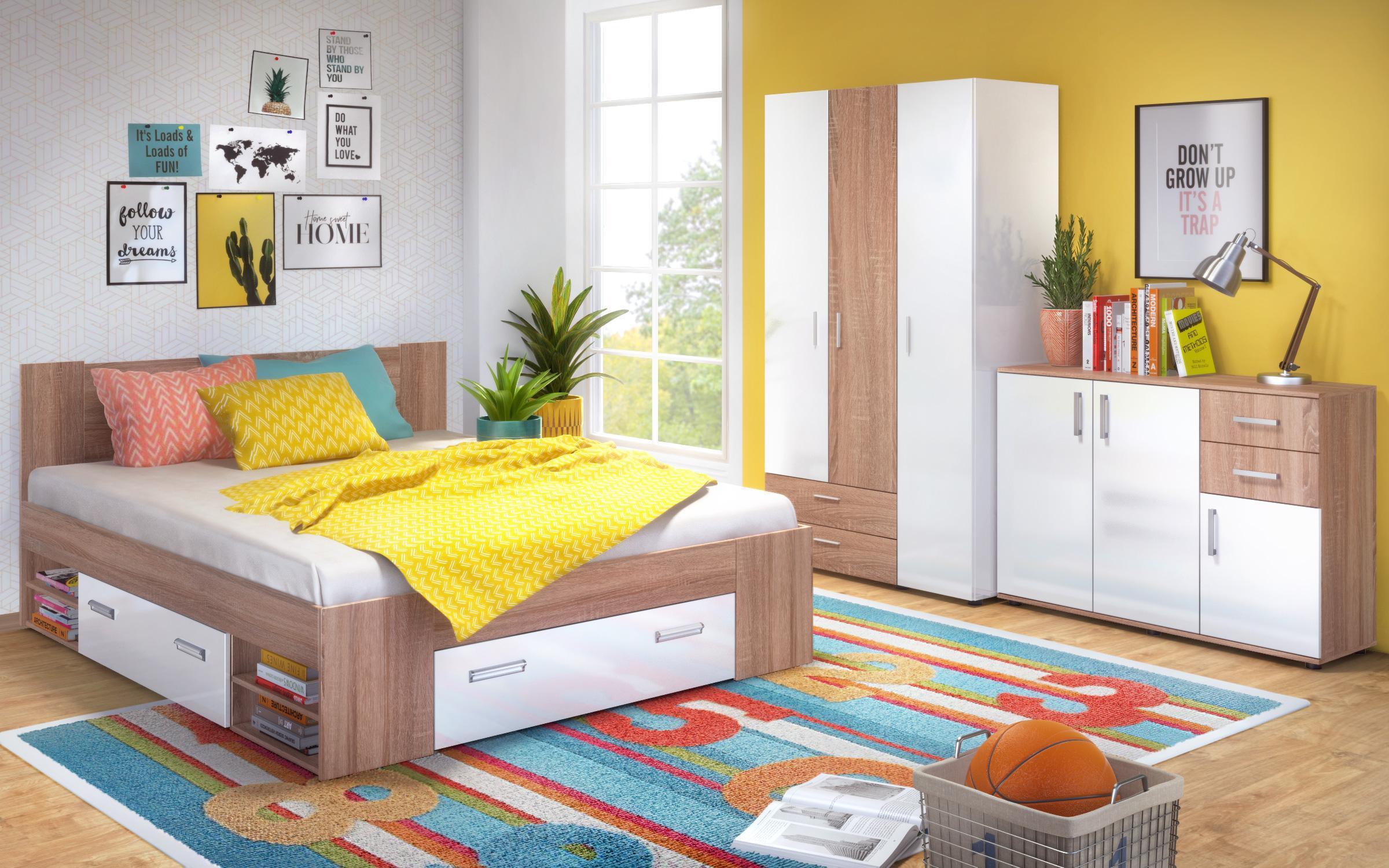 Double bed 140/200 Nemo + mattress, Sonoma oak + white gloss  8