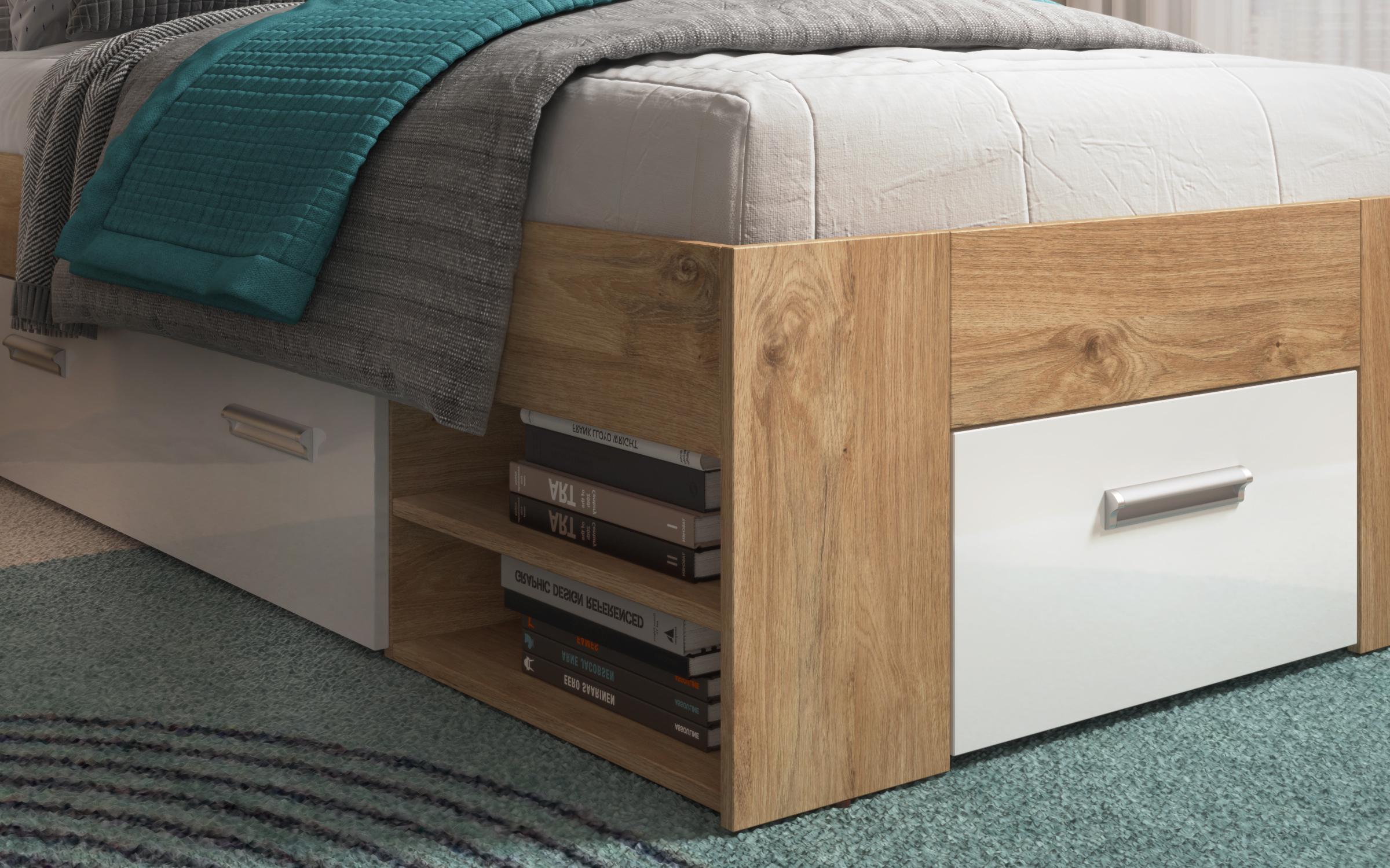 Bed for mattress 90/200 Ray, Golden oak + white gloss  6