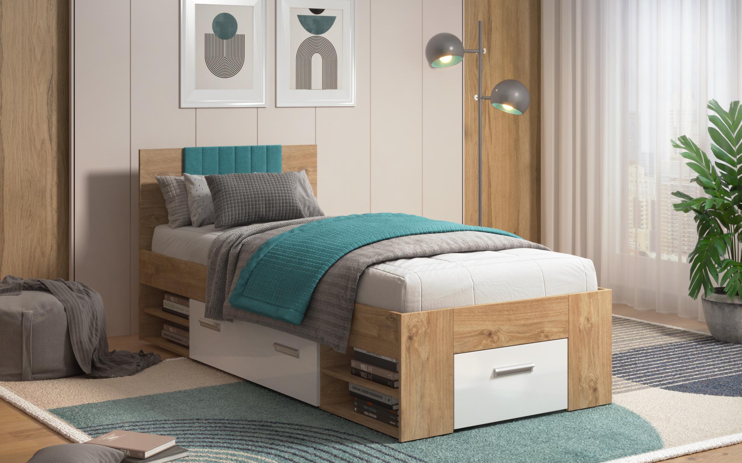 Bed for mattress 90/200 Ray, Golden oak + white gloss  1