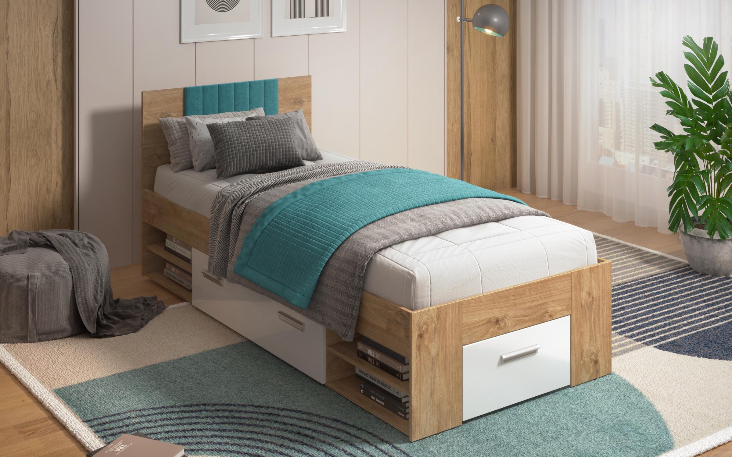 Bed for mattress 90/200 Ray, Golden oak + white gloss  4