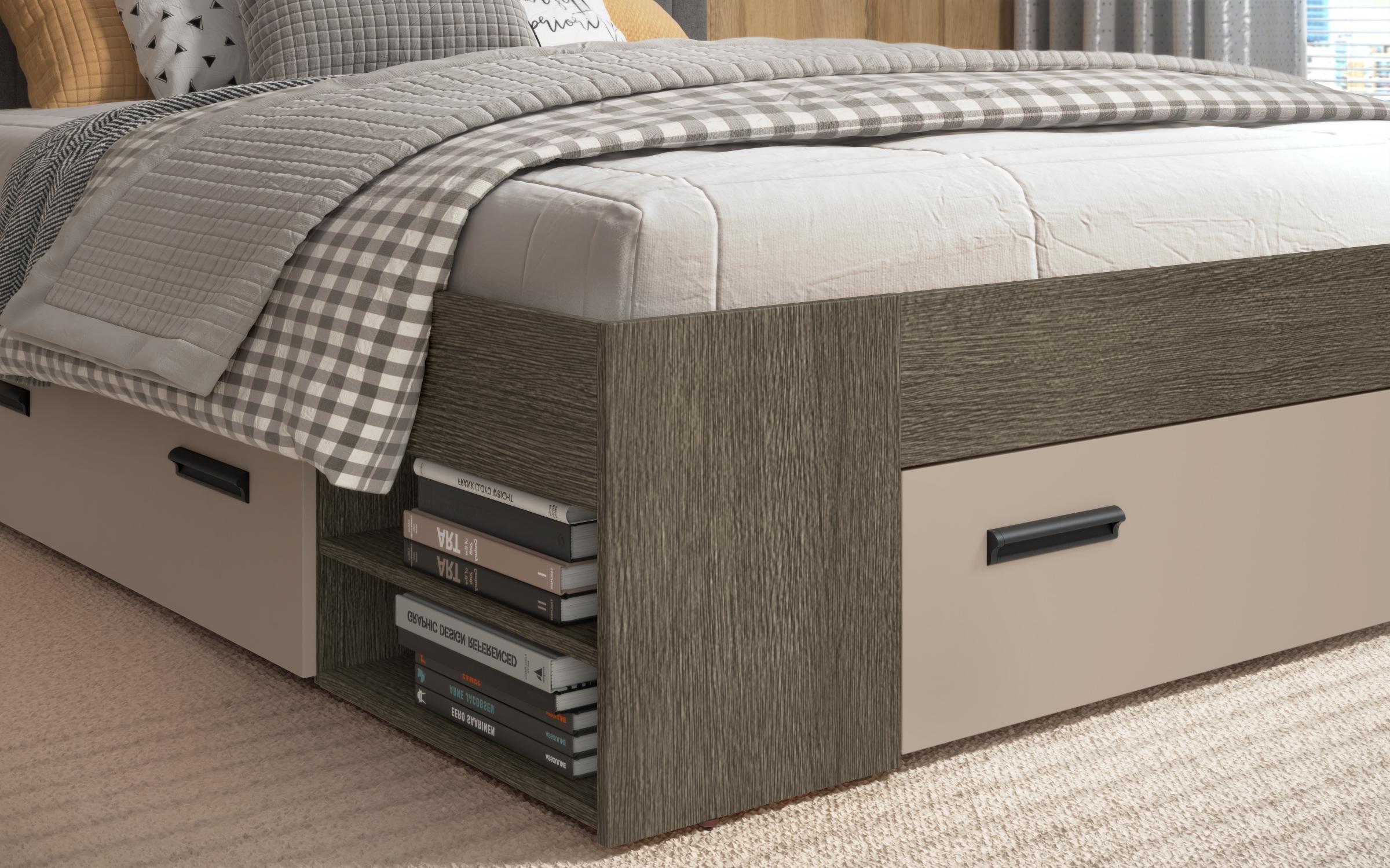Upholstered double bed for mattress 160/200 Trace, Anthracite oak + cashmere + grey Ej46  6