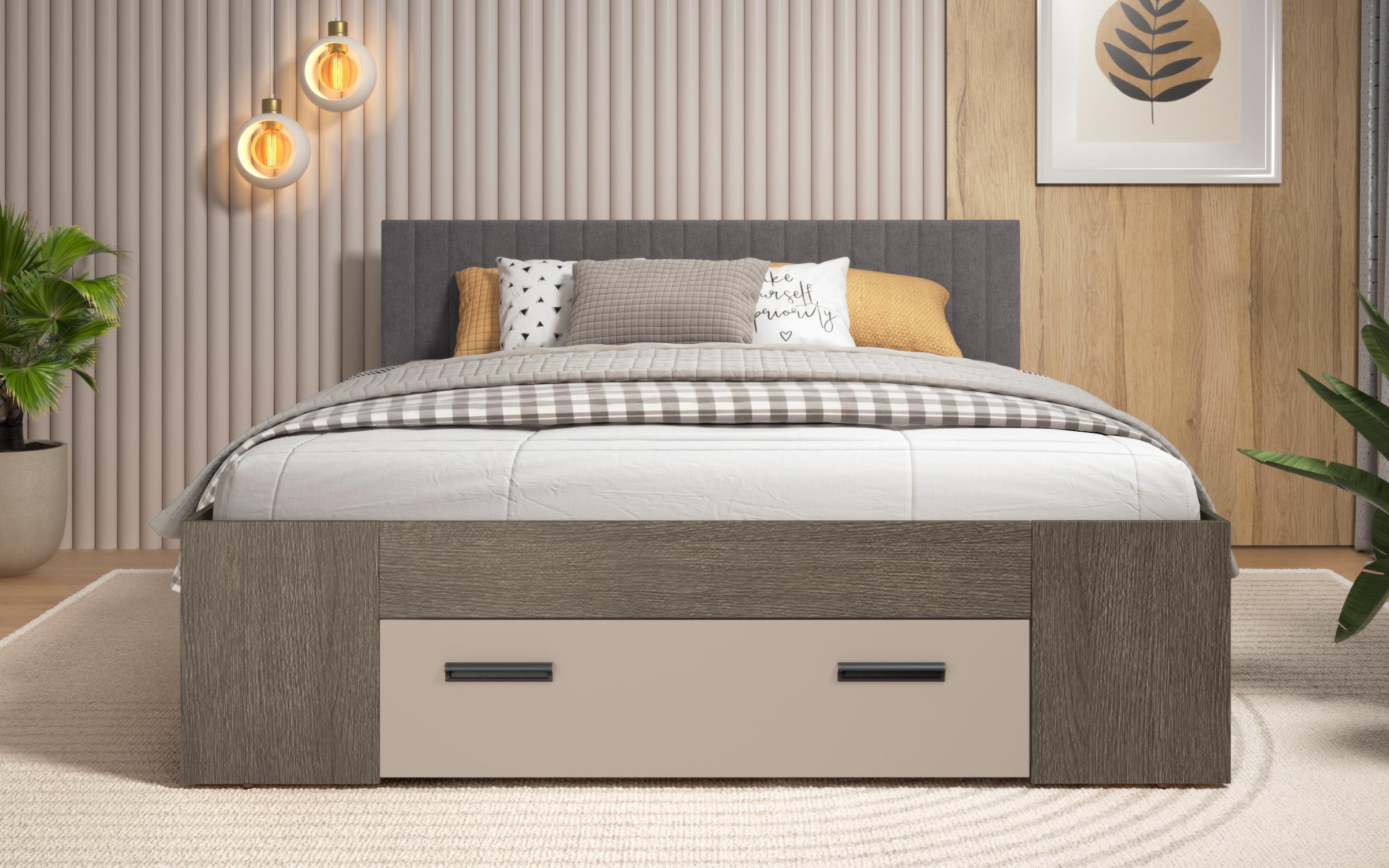 Upholstered double bed for mattress 160/200 Trace, Anthracite oak + cashmere + grey Ej46  4