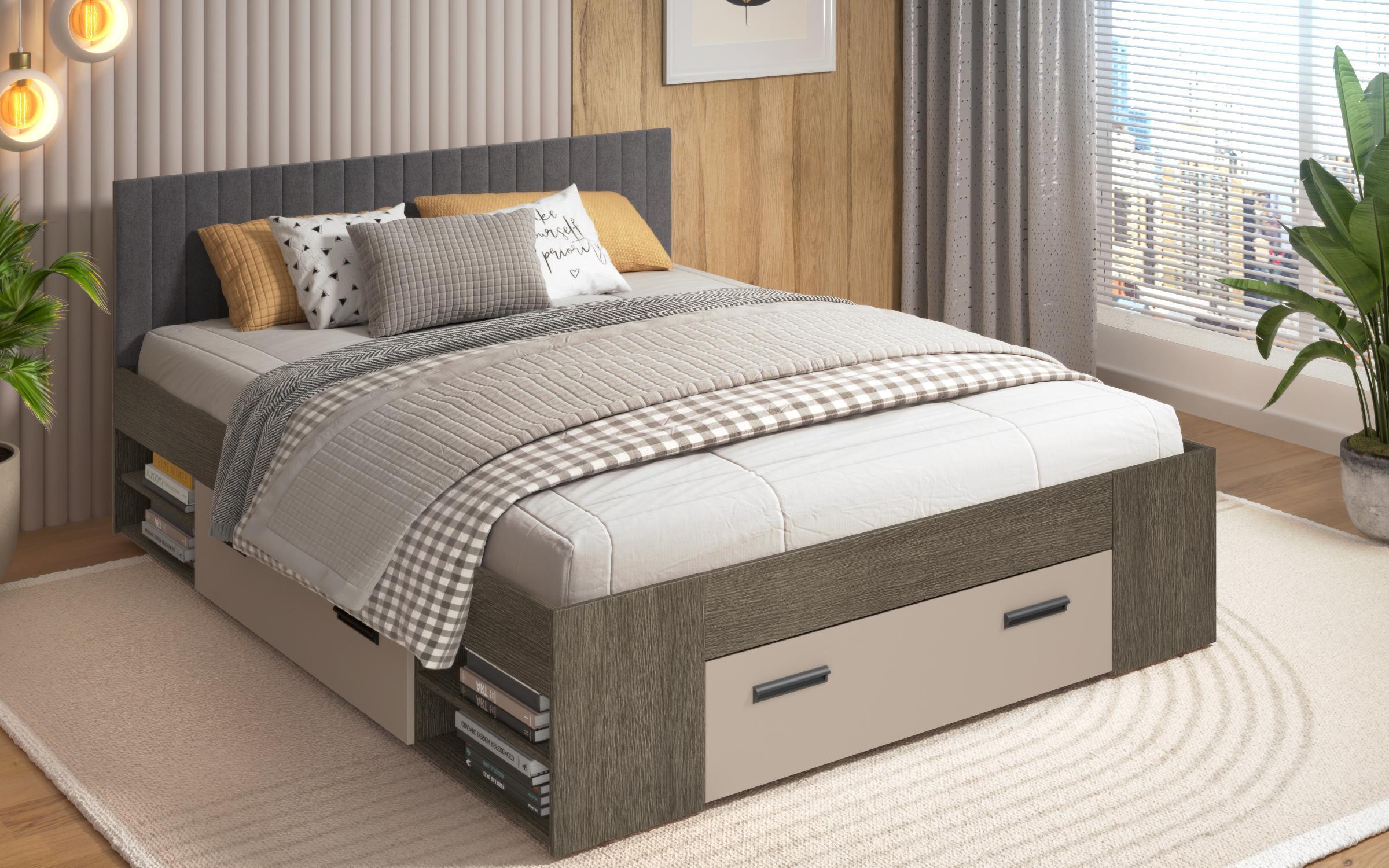 Upholstered double bed for mattress 160/200 Trace, Anthracite oak + cashmere + grey Ej46  3